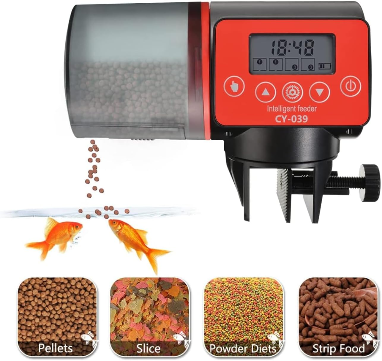 EZONEDEAL Automatic Fish Feeder, Moisture-Proof Intelligent Aquarium Fish Feeder, Daily Fish Food Dispenser, Large Capacity Timer Feeder with LCD Display image number 4