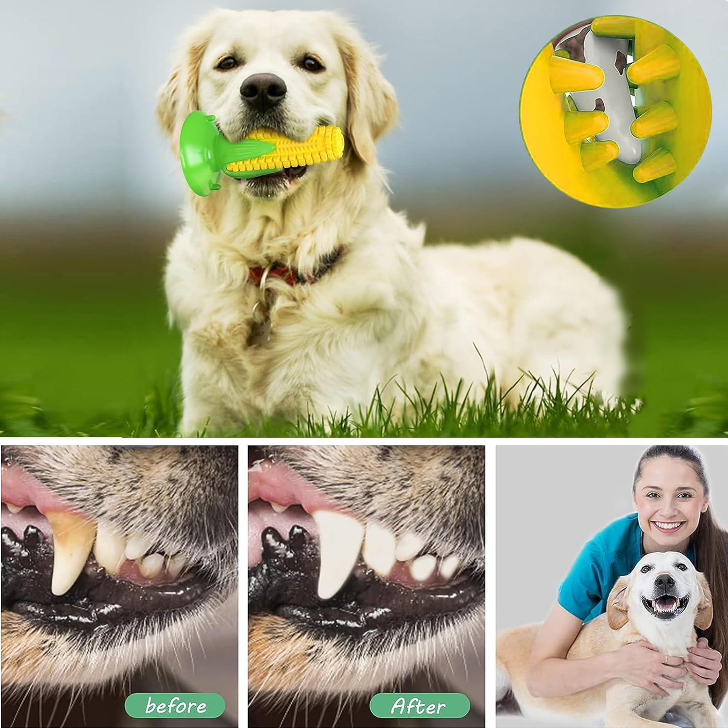 Dog Chew Toys Puppy Teething Chew Toys, Corn Stick Tough Training Toys That Clean Teeth, Squeaky Suction Cup Toothbrush Interactive Toy for Small to Medium Dogs image number 1