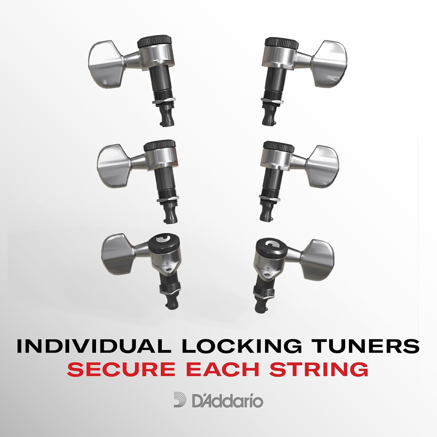 Planet Waves Auto-Trim Tuning Machines, 6 In-Line Setup, Chrome - Gold image number 4