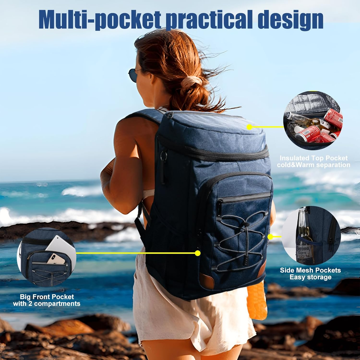 Backpack Cooler Insulated Leak Proof for Men Women 36 Cans Soft Cooler Backpack Insulated Waterproof Large Capacity Coolers Bag Portable for Lunch Camping Travel Picnic Hiking image number 4