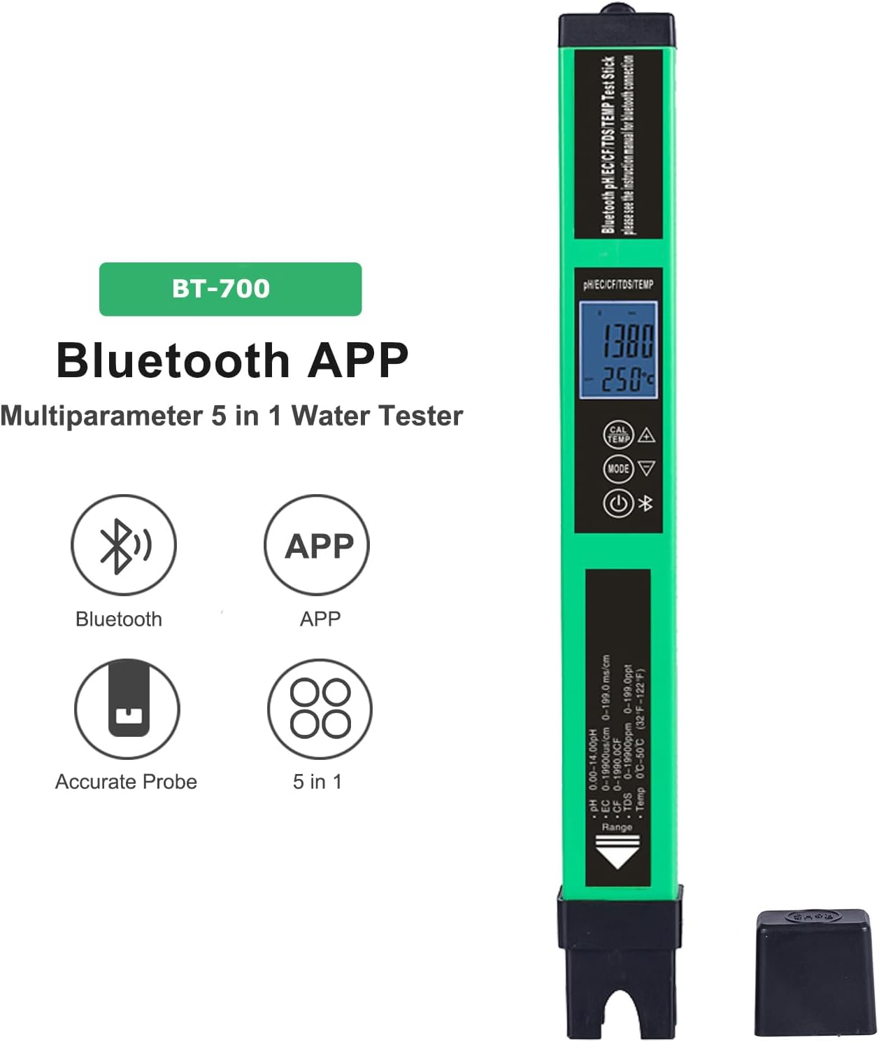Namolit 5-In-1 Digital Ph Meter Water Quality Tester Smart BT Ph/Ec/Tds/Cf/Temp Tester for Drinking Water Hydroponics Aquarium image number 2