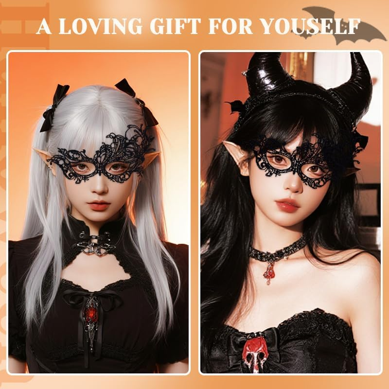 Gothic Black Masquerade Party Lace Mask for Women Cosplay Party Prom Dress Eyemasks for Halloween Costumes Accessories image number 2