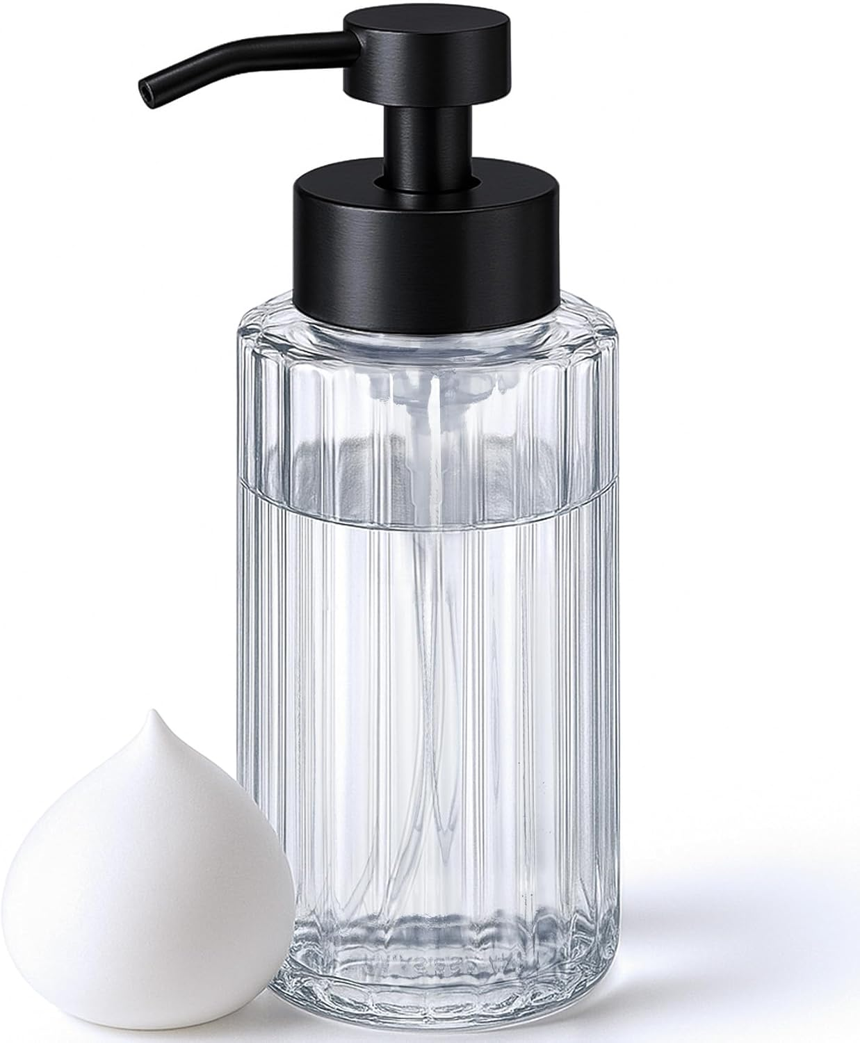 JASAI 16Oz Glass Foaming Soap Dispenser with Black Rust Proof Pump, Refillable Foam Soap Dispenser with Thick Glass, Foaming Hand Soap Dispenser for Bathroom & Kitchen（Black） image number 4