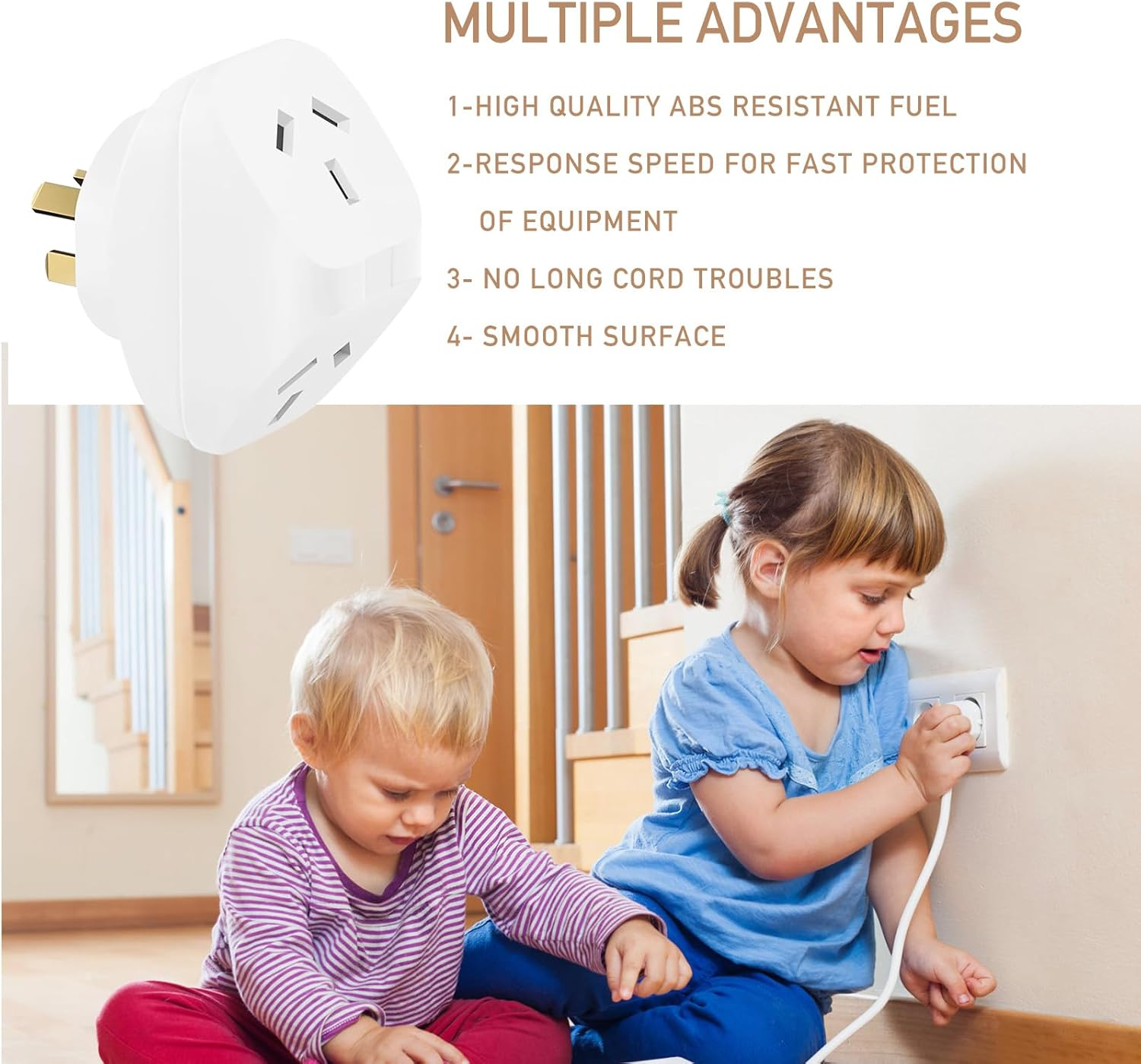 Double Power Outlet Extender 2PCS, 1-To-2 Grounded Plug Adaptor, Multi Plug Socket Extension, 10A, 2400W, 250V, Double Adapter for Home/Office, Australian Standard (White Two Pack) image number 1