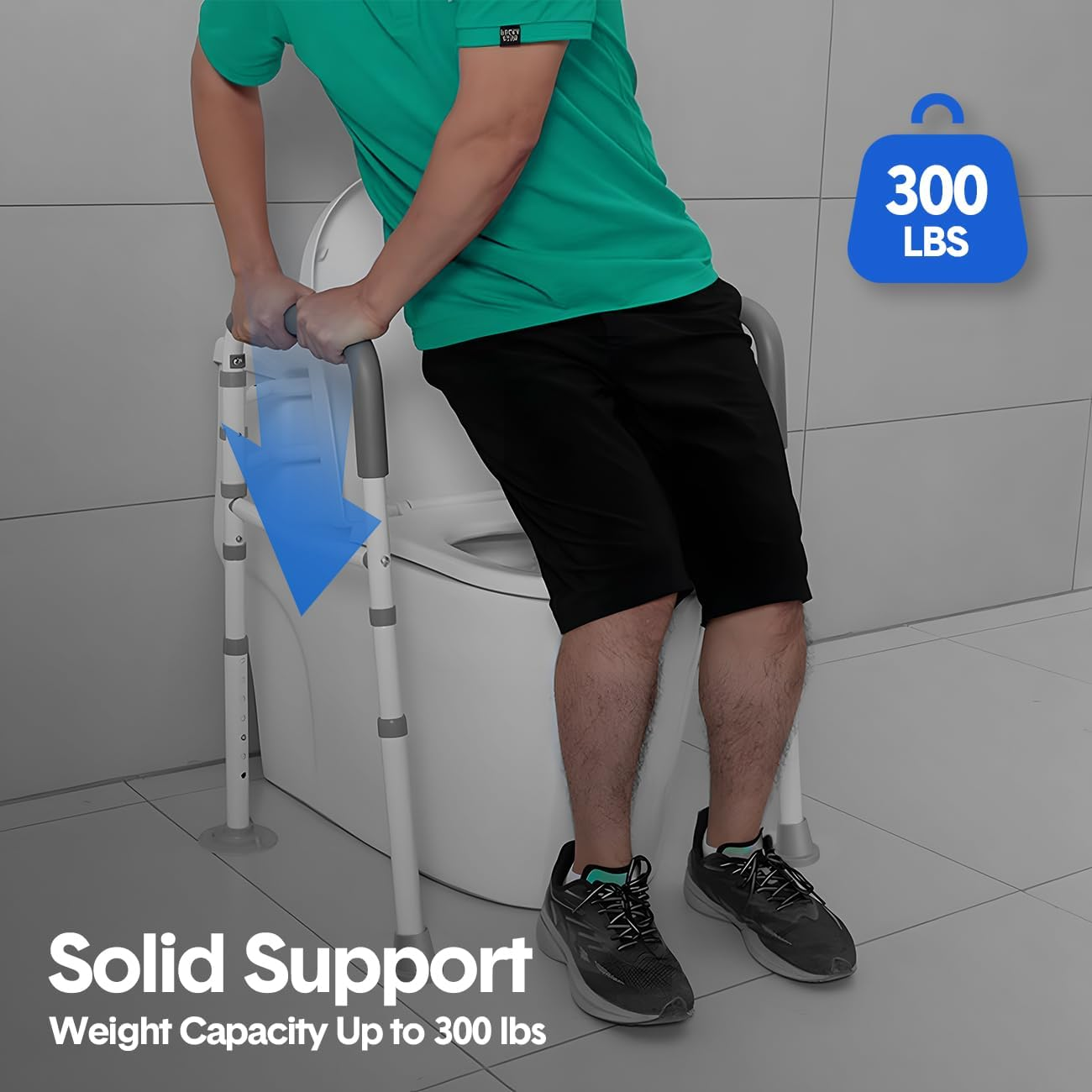 Adjustable Toilet Safety Seat Risers for Seniors with Storage Pouch,Stand Alone Toilet Safety Frame with Handles for Elderly image number 2