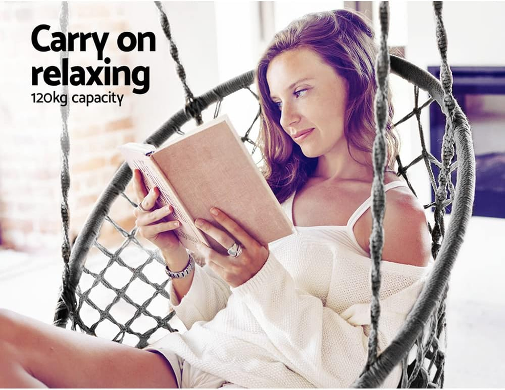 Gardeon Hammock, 124Cm Height Chair Portable Camping Swing Hanging Chairs Hammocks Patio Backyard Porch Outdoor Indoor Furniture, 120Kg Capacity Firm Structure Grey image number 3