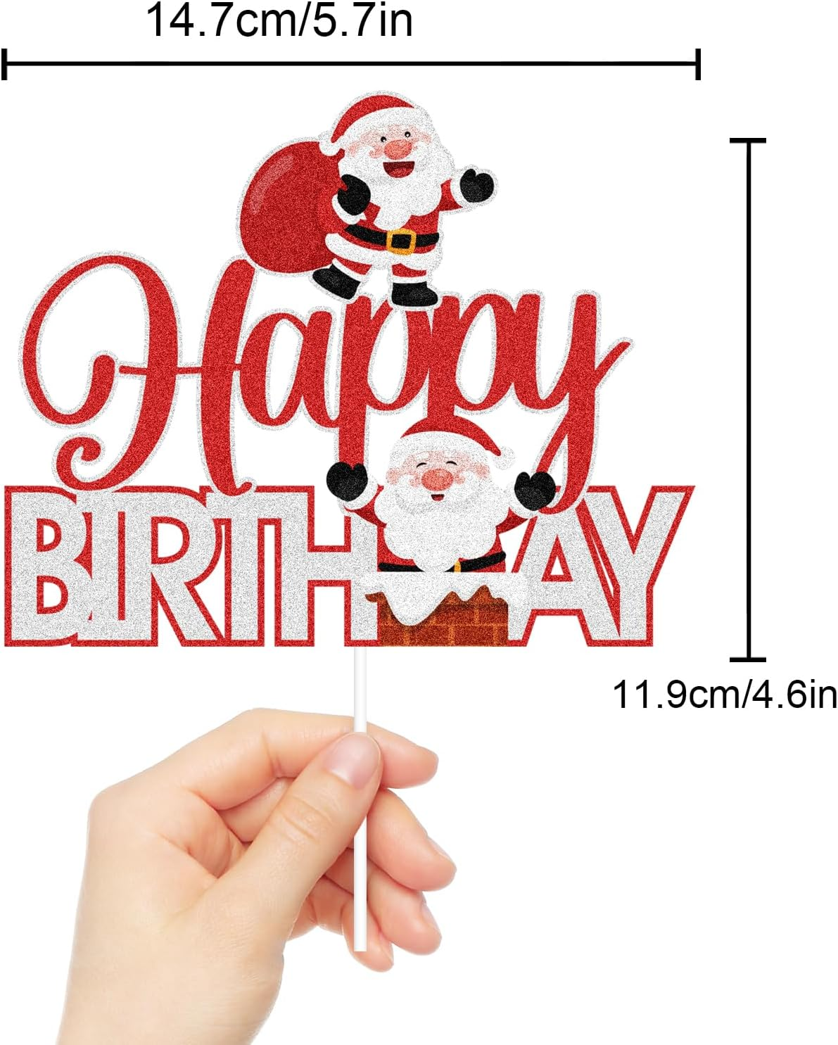 Merry Christmas Happy Birthday Cake Topper - 2024 Winter Birthday Red Glitter Man Cake Topper - Christmas Birthday Party Supplies - Christmas Holidays Party Decoration image number 1