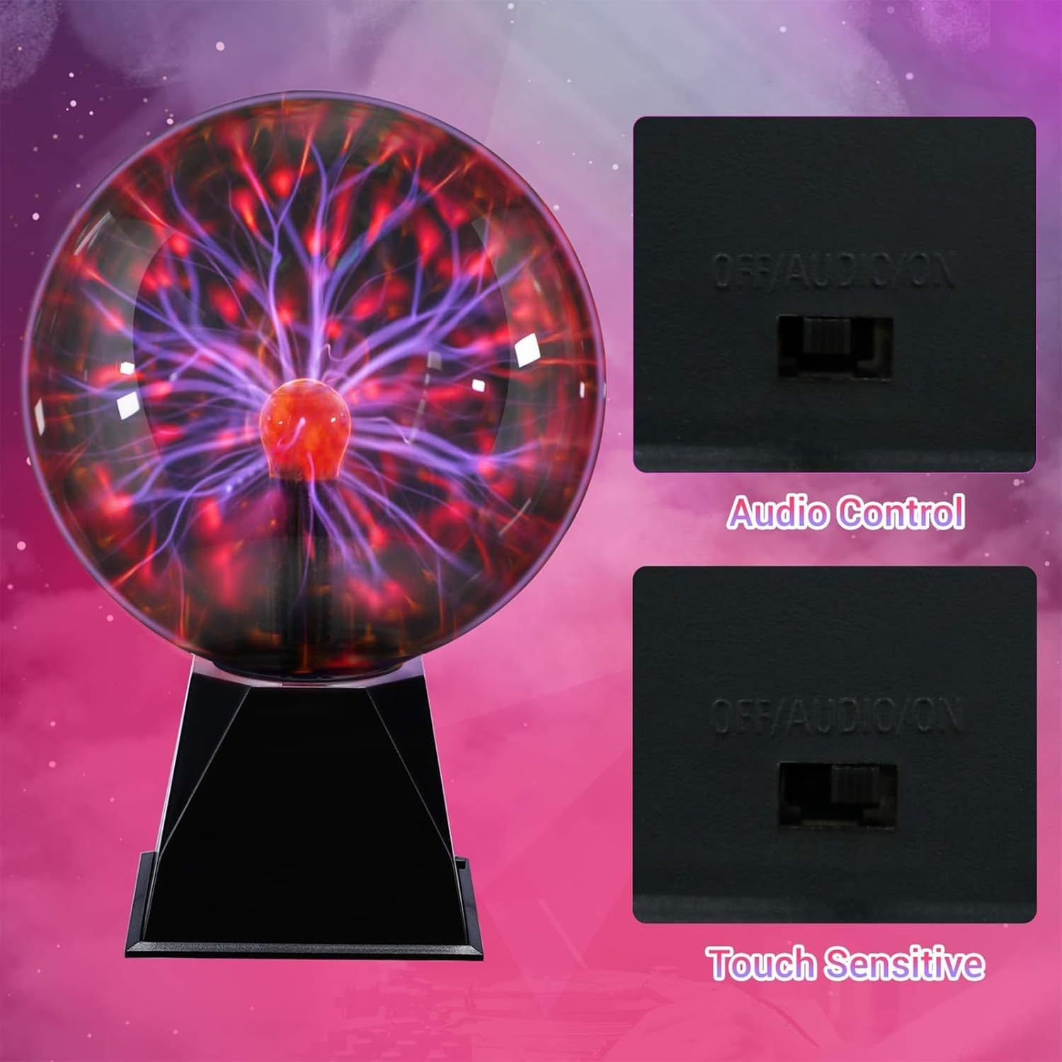 8 Inch Plasma Ball, Plasma Globe Touch & Sound Sensitive Plasma Ball Lamp, Electric Ball Lightning Novelty Light for Parties, Home, Prop, Decoration, Red image number 1