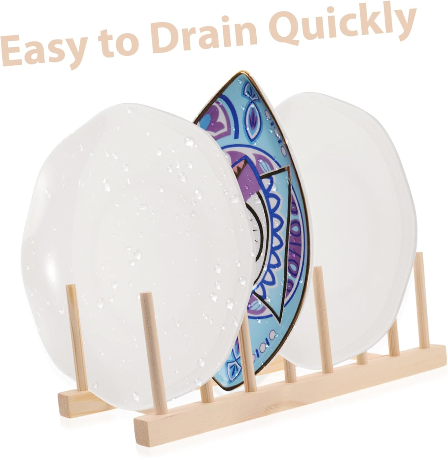 LABRIMP 3Pcs Wood Dish Drying Rack Wooden Storage Holder Organizer for Plate Bowl Cup Book Pot Lid Cutting Board Drying Rack Stand Holder image number 4