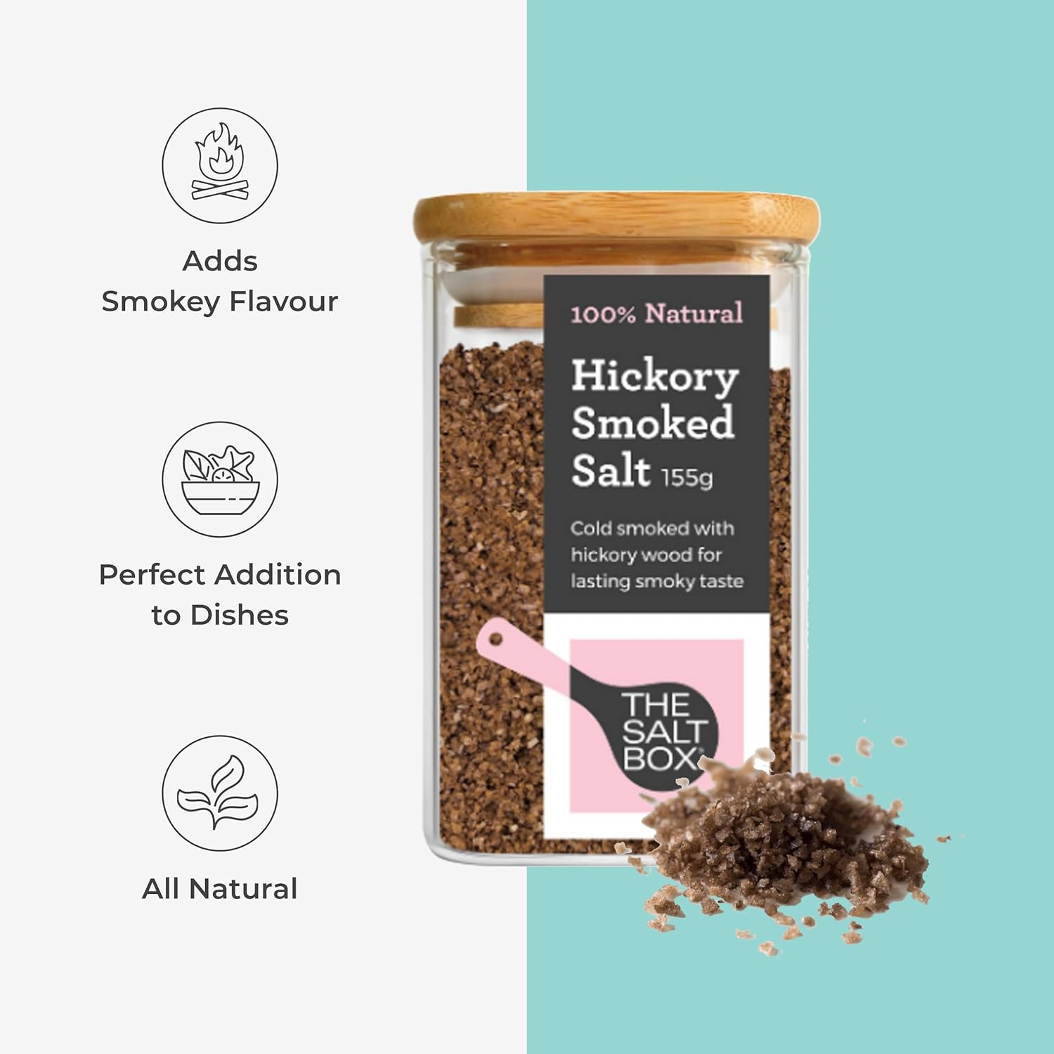 The Salt Box - Hickory Smoked Salt - Gourmet Seasoning for BBQ, Meat Rubs & Sauces - 155G Single Jar - Smoky Hickory Aroma, Light Brown to Golden Color - Bold, Savory Flavor image number 4
