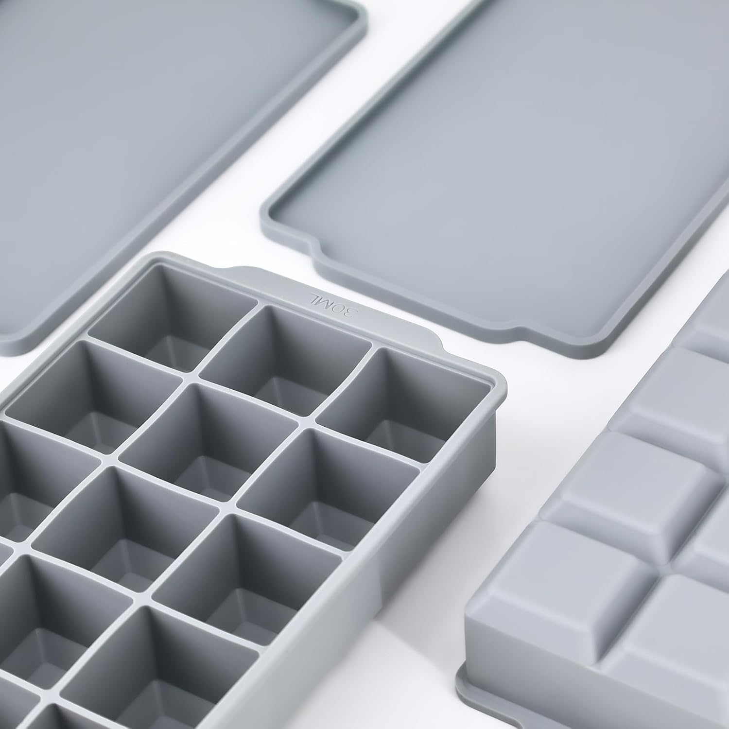 Silicone Ice Cube Tray with Lid &ndash; Set of 2 Ice Cube Molds, Making 30PCS Square Ice Cube for Whiskey Cocktails Bourbon Soups Frozen Treats, Easy Release BPA Free