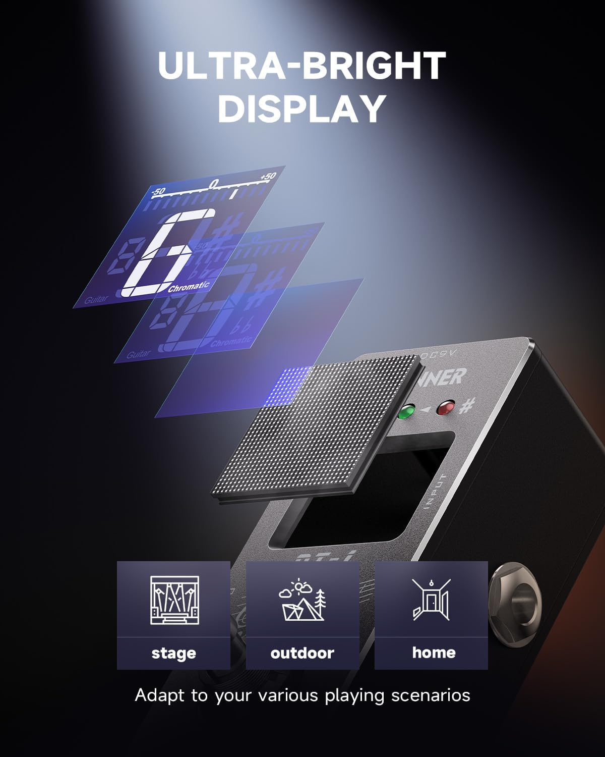 Donner Tuner Pedal, Dt-1 Chromatic Guitar Tuner Pedal with Pitch Indicator for Electric Guitar and Bass True Bypass - Blue Compressor image number 3