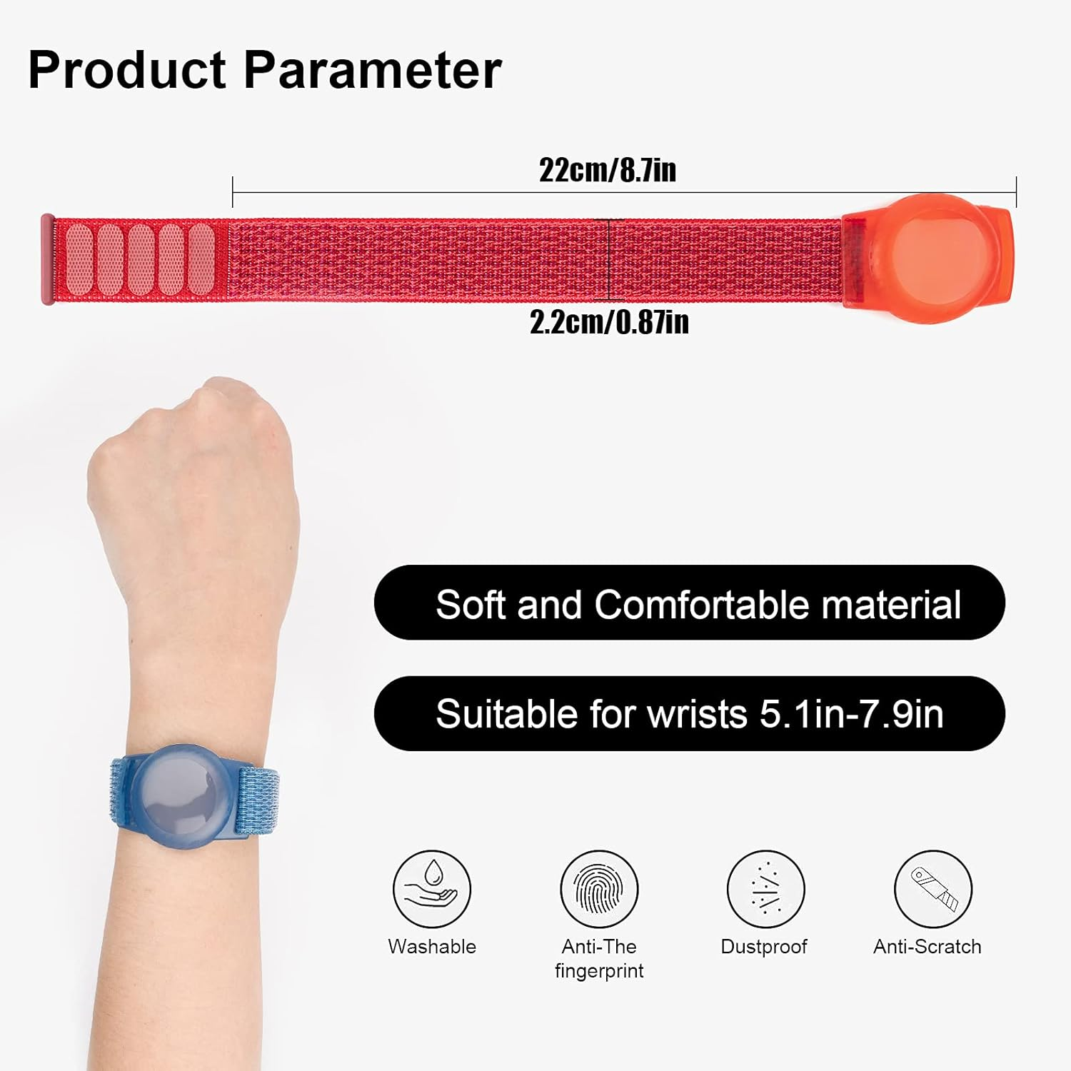 2 Pack Kids Wristband for Airtag, Nylon Watch Band GPS Tracker Holder Protective Case Compatible with Apple Air Tag, Adjustable Anti-Lost Bracelet for Toddler Baby Children Elders - Black+Pink image number 4