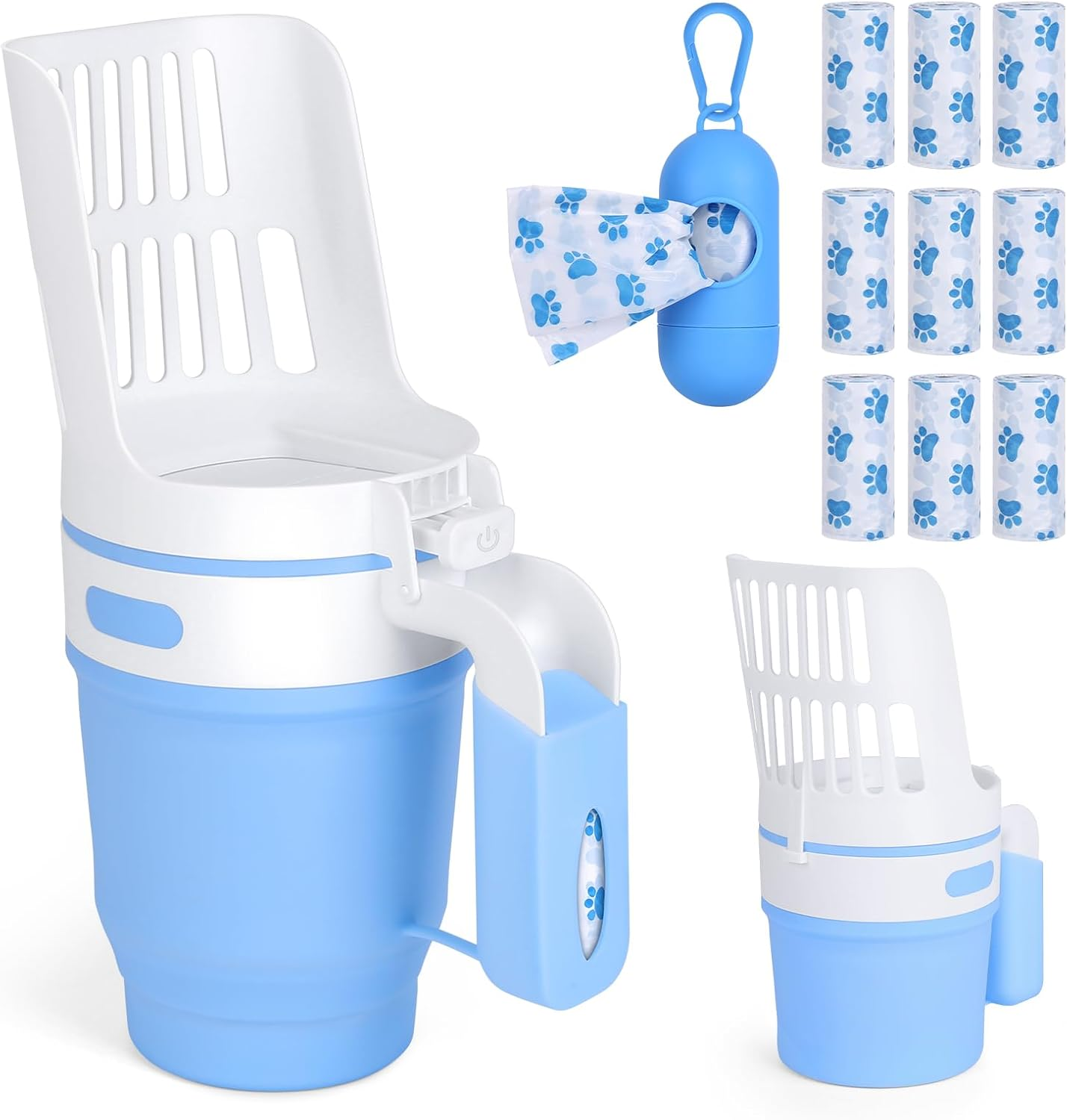 MYPIN Foldable Cat Litter Scoop with Bags, Upgraded Cat Litter Scoop with Holder and Waste Bin, Cat Litter Scoop with Extra 135 Waste Bags, Portable Cat Litter Scoop (Blue) image number 2