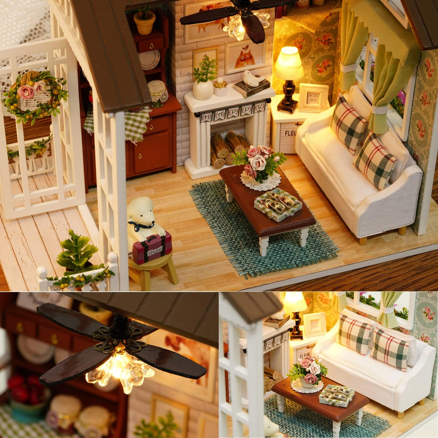 Tukiie DIY Miniature Dollhouse Kit, 1:24 Scale Wooden Mini Doll House Accessories with Furniture for Kids Teens Adults(Happy Times) image number 3
