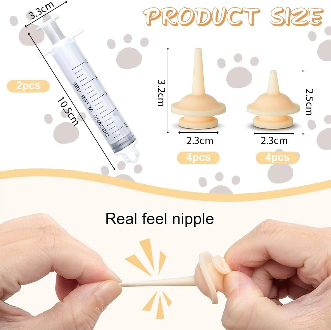 COYUN Pack of 10 Pet Feeding Silicone Nipples, Cat Milk Breeding Bottle for Puppies, Kittens, with Syringes, Plastic Syringe, Feeding Syringes Small Animals, for Puppies, Dogs, Cats or Other Pets