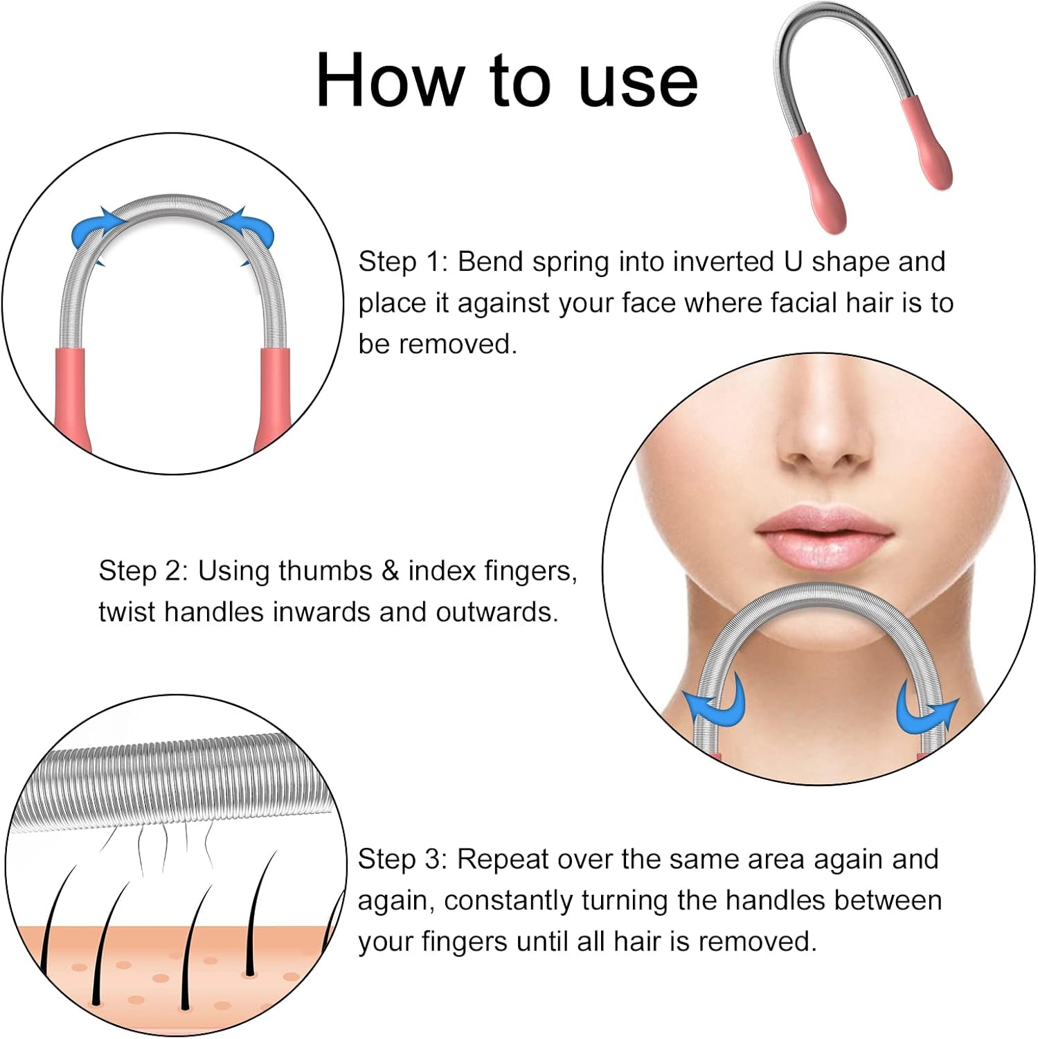 10PCS Facial Hair Remover Spring for Women Face Chin Cheek Mustache Upper Lip Hair Remover Spring Epilator Threading Tool image number 5