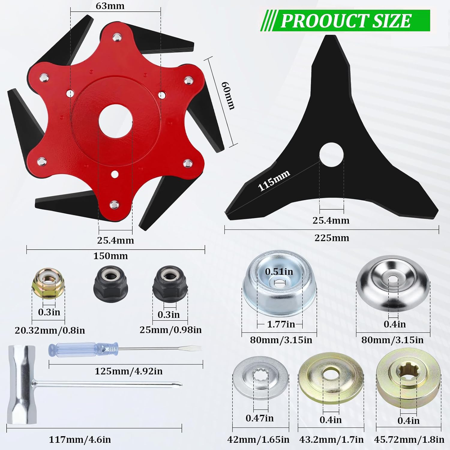 Ling-Luo 10" X 3 Teeth Carbon Steel Brush Cutter Blades & Steel Trimmer Head 6 Steel 65Mn Razors Trimmer Head with Universal Adapter Kit, for Brush Cutter, Trimmer, Weed Eater image number 2