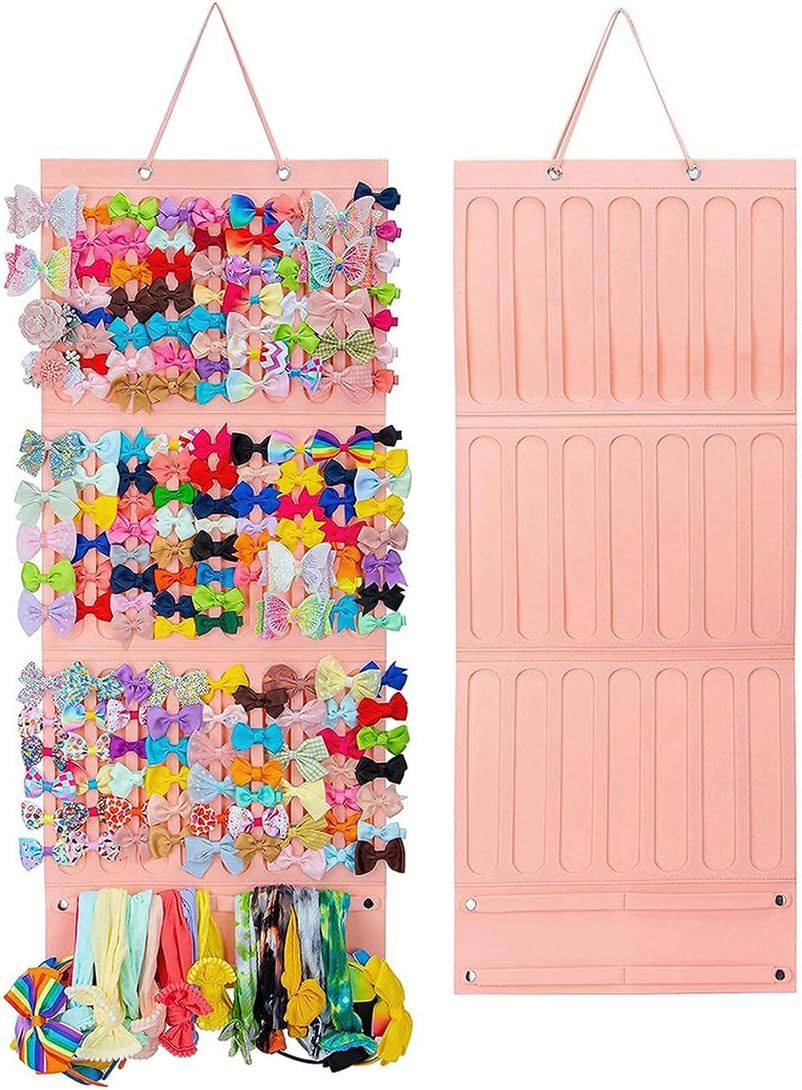Hanging Hair Claw Clips Holder for Women, Claw Clips Storage Organizer for Lady, Hair Banana Barrettes and Butterfly Jaw Display Stand Holder (Pink, 104 * 35CM) image number 1