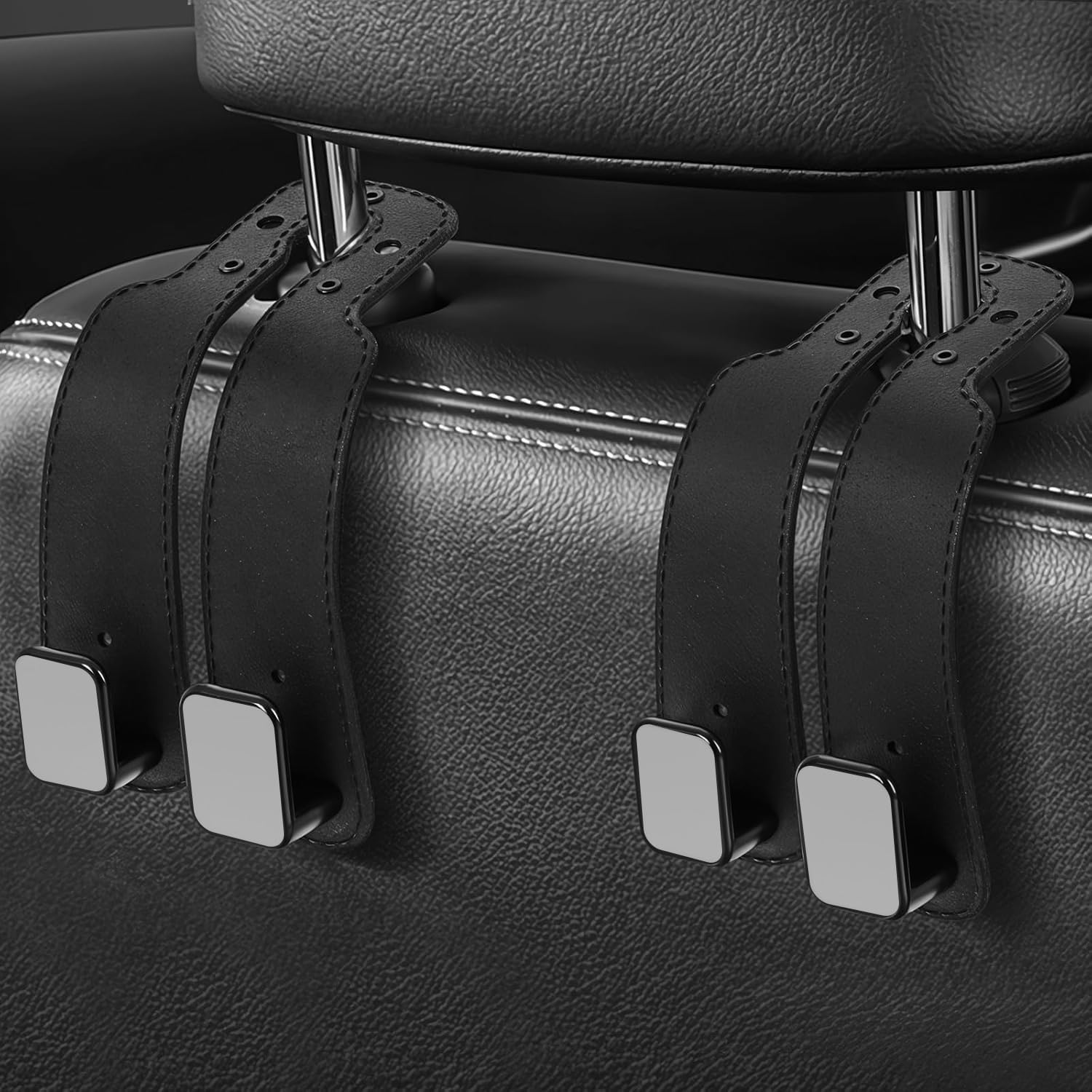 Topbine 2Pcs Car Hooks for Headrest,Automotive Seat Back Hooks, Leather Car Seat Headrest Double Hooks (Black) image number 4