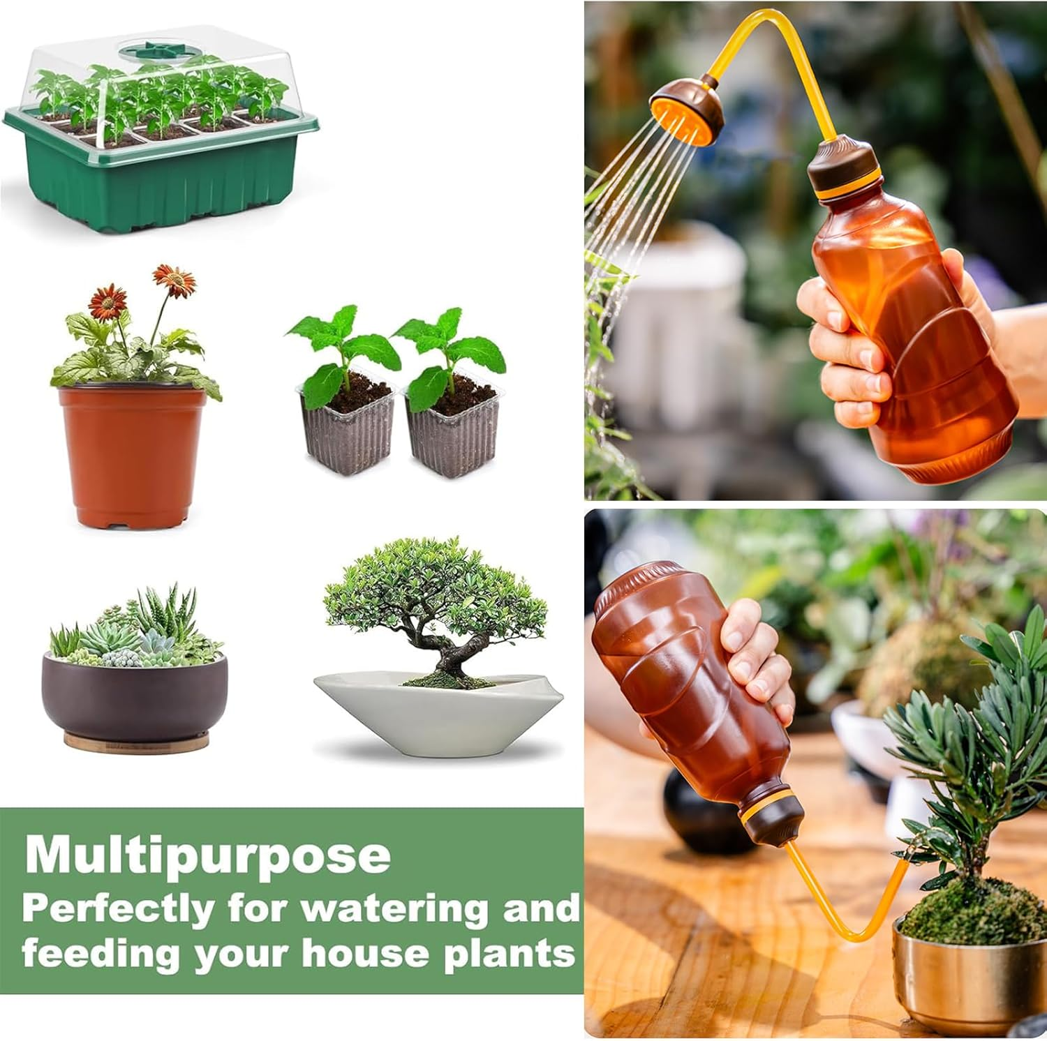 Yeanifeana 450Ml Small Plastic Watering Can for Desk Plants, Mini Indoor Watering Can for Succulents, Roses & Houseplants, Lightweight Leak-Proof Design with Precision Spout (Brown) - Green image number 7