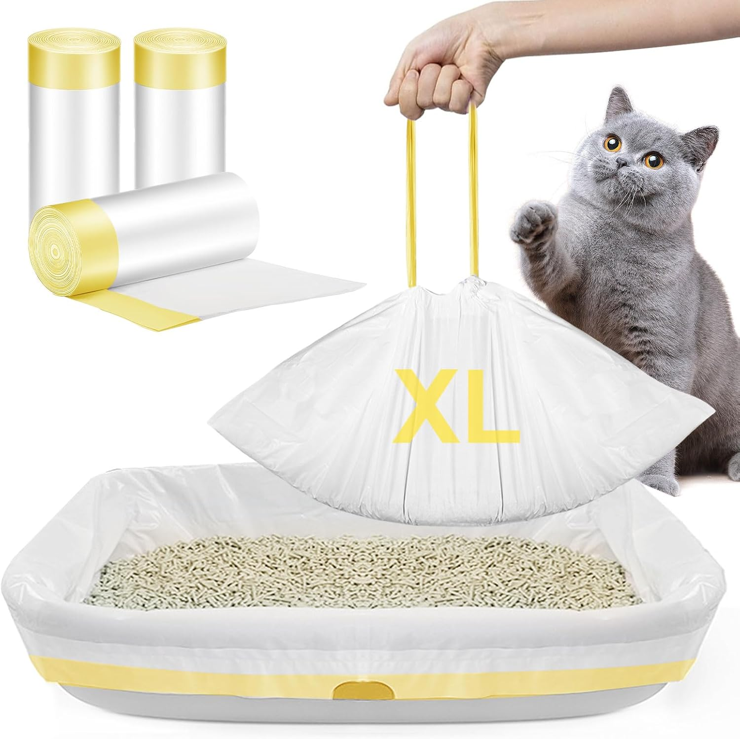 30 Pack Jumbo Cat Litter Box Liners 41" X 18" Heavy Duty Cats Litter Bags Extra Thick Litter Pan Liners Extra Large Cat Box Liners with Drawstring Disposable Strong Plastic Pet Kitty Litter Bags image number 5