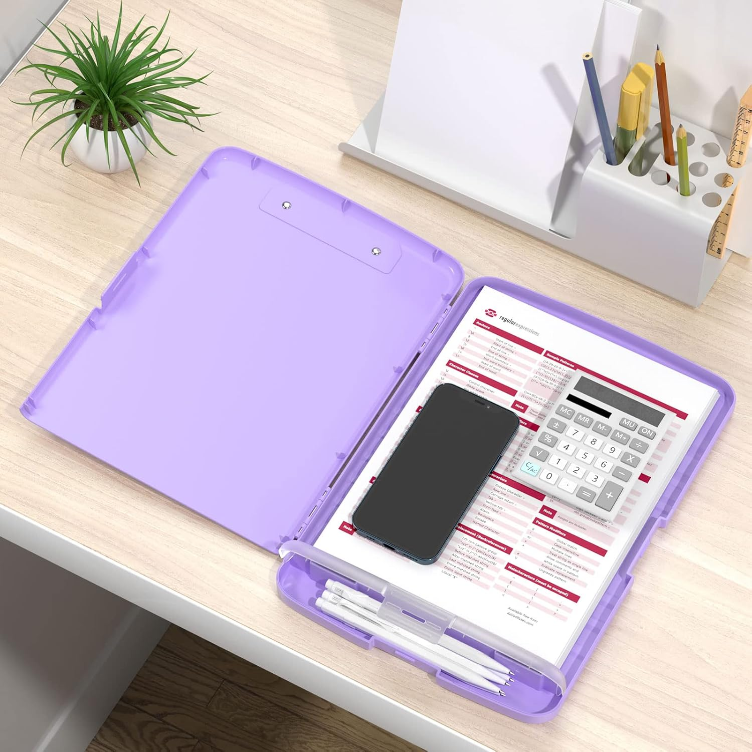 Rimilak Plastic Clipboard with Storage, High Capacity Nursing Clipboards with Pen Holder, Slim Clipboard Storage Box with Heavy Duty Clips, Clipboard Folder Side-Opening, Purple image number 3