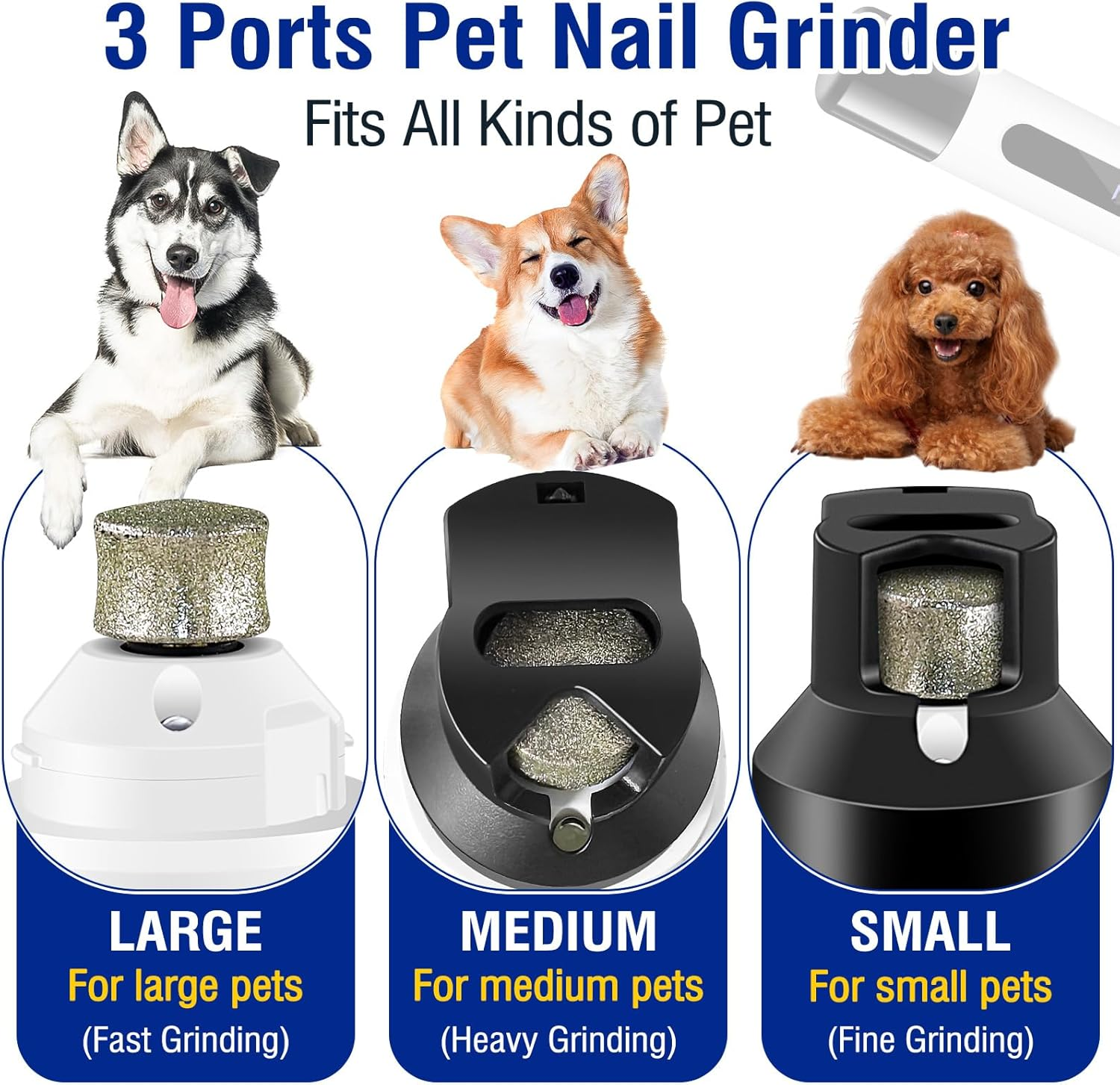 TZL Dog Nail Grinder,5-Speed and Led Display,Rechargeable Nail Trimmers,Quiet and Low Vibration Dog Nail Clippers,3 Ports for Large Medium Small Dogs Cats image number 2