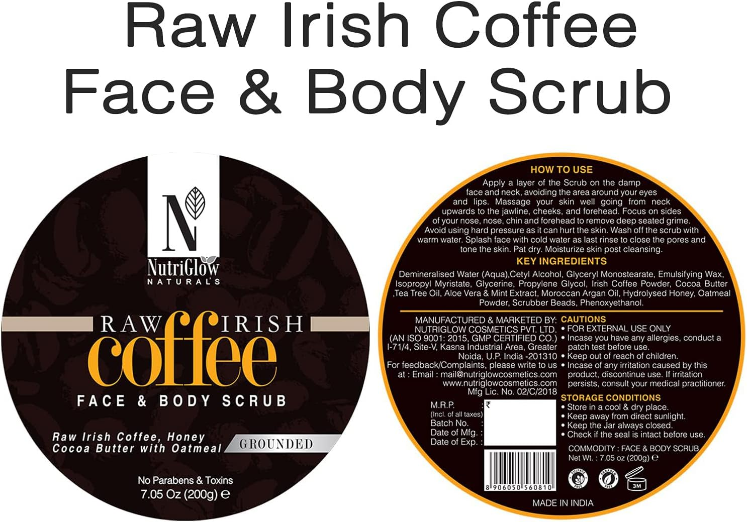 NUTRIGLOW Natural'S Raw Irish Coffee Body Cream Organic Raw Irish Coffee Yogurt Extract with Cocoa Butter Intensive Nourishment 8 Hour Moist Lock 200 Gm