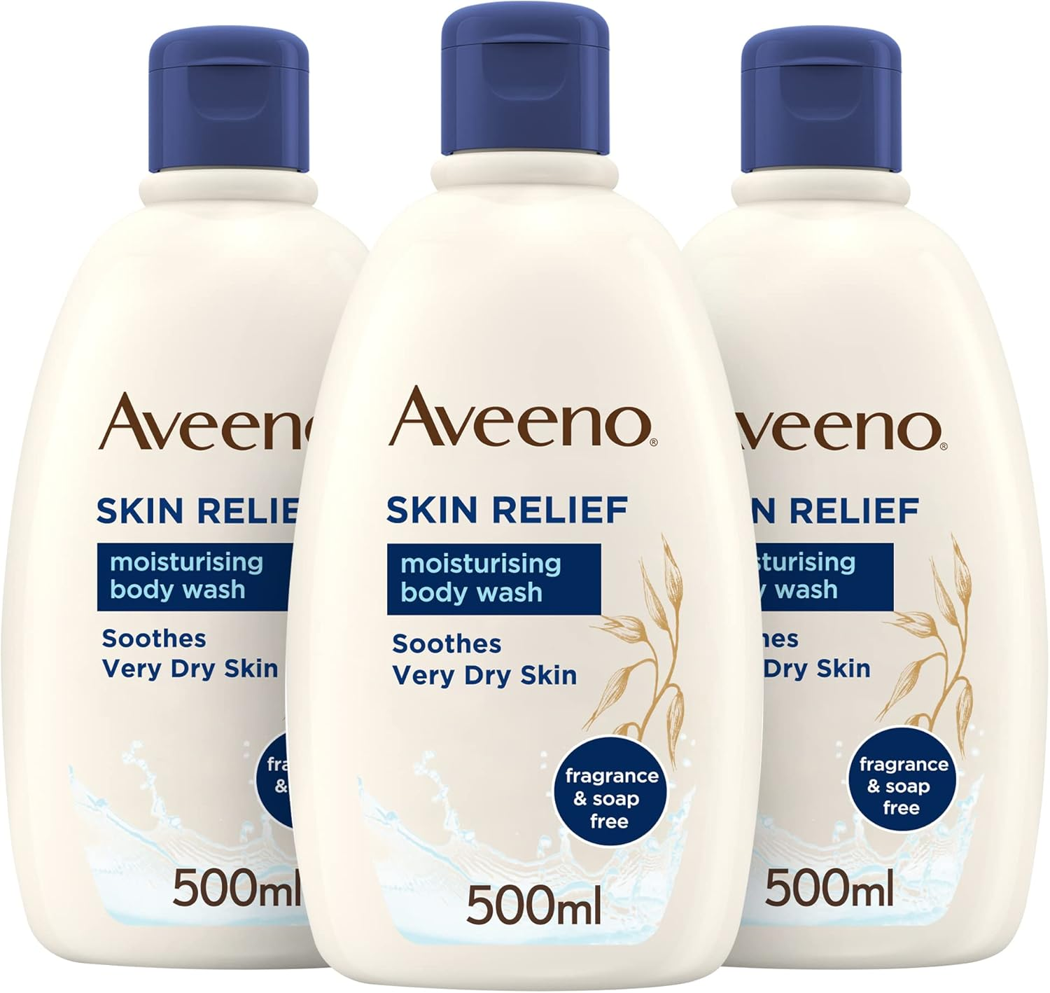Aveeno Skin Relief Moisturising Body Wash Bundle (3X 500Ml), Gentle Cleansing Wash with Soothing Triple Oat Complex, Soap-Free, Unscented for Sensitive and Very Dry Skin image number 3