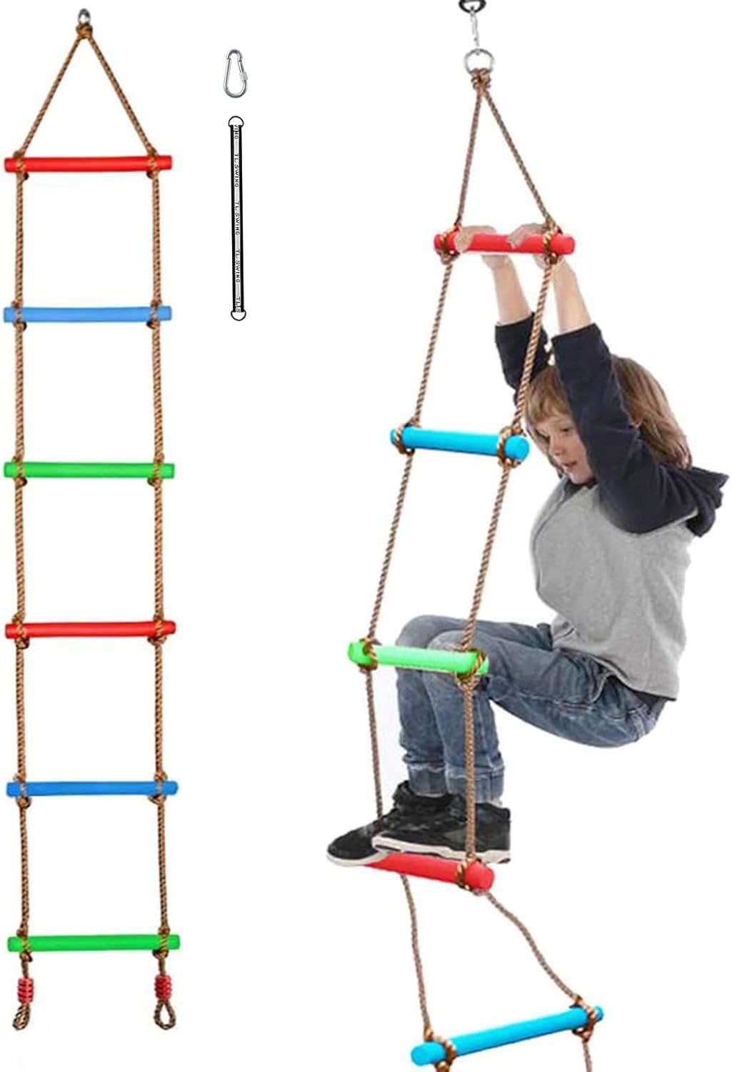 6.6Ft Climbing Rope Ladder for Kids, Tree Swing with Hanging Strap Kids Disc for Indoor Play Set and Outdoor Tree House,Playground Swing Seat Set image number 4