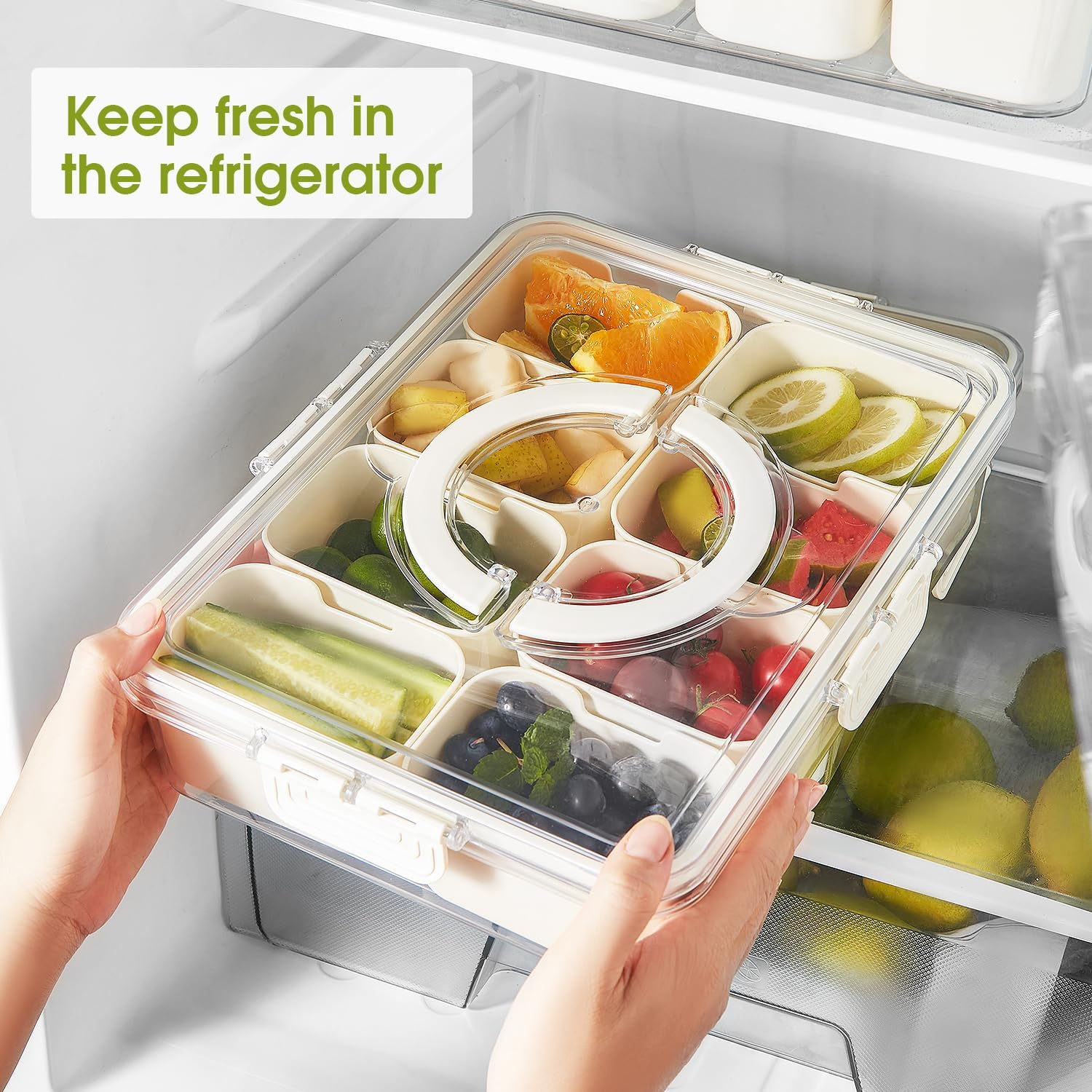 Snackle Box Container Divided Serving Platters with Lid and Handle Divided Snackle for Portable Snack Box Container Tray Perfect for Candy Fruit and Treats image number 5