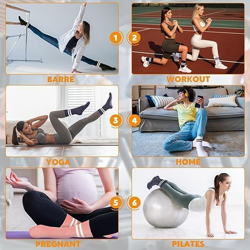 Yoga Pilates Socks with Grips for Women, Non Slip Grips Cotton Socks