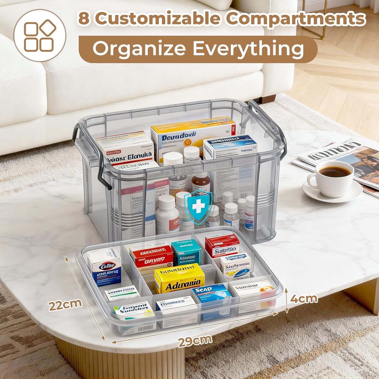 Medicine Storage Box with Handles & Multi-Layer Design &ndash; Plastic Organizer for Pills, First Aid, Household Sundries &ndash; Portable, Durable, and Stackable for Bedroom, Kitchen, and Office image number 3