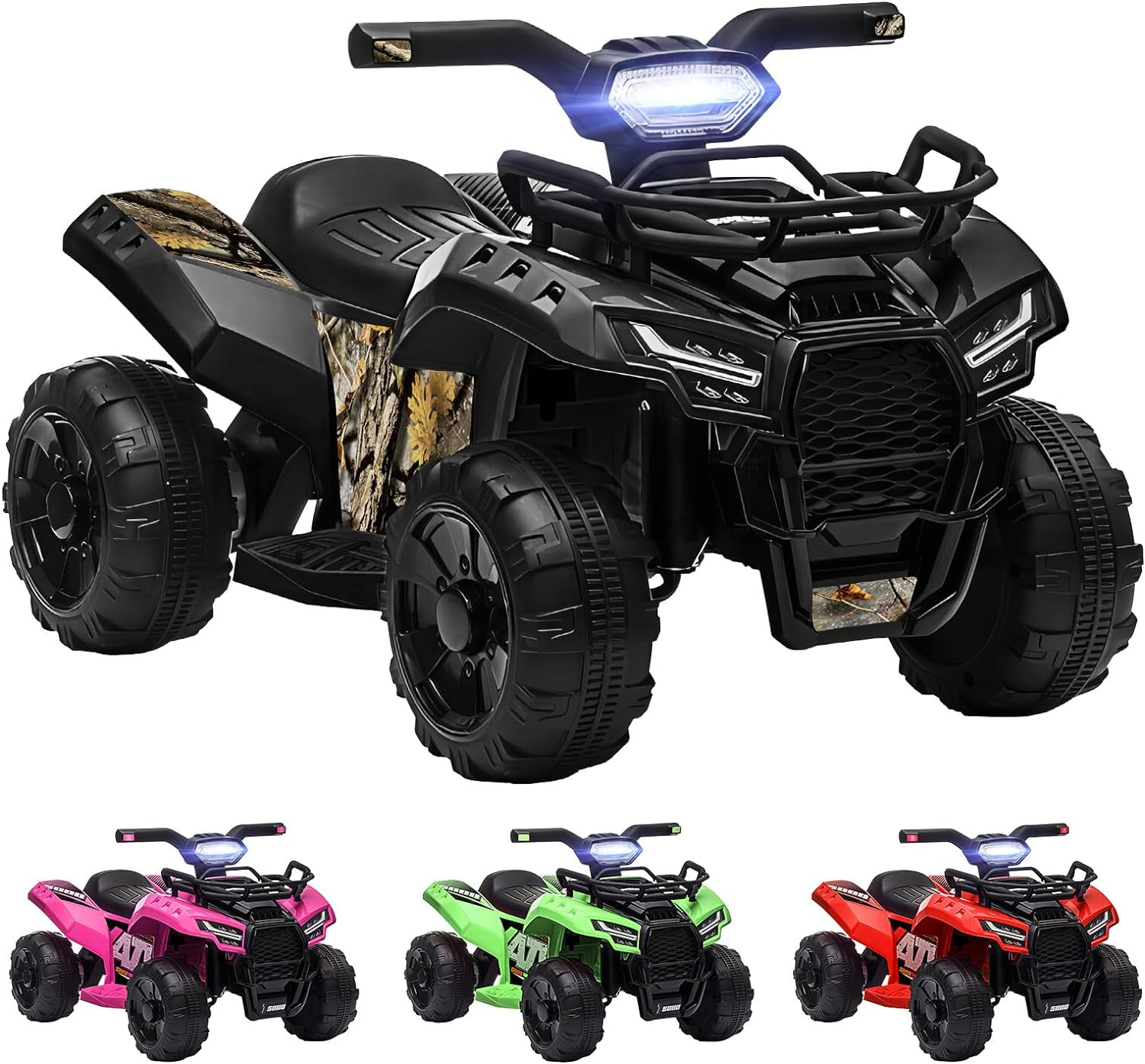 ALFORDSON Kids Ride on Car ATV 6V Motor, Quad Bike Car Eletric with Music Player, LED Lights, Ride-On Car Design All Terrain Vehicle SUV Toy, Black