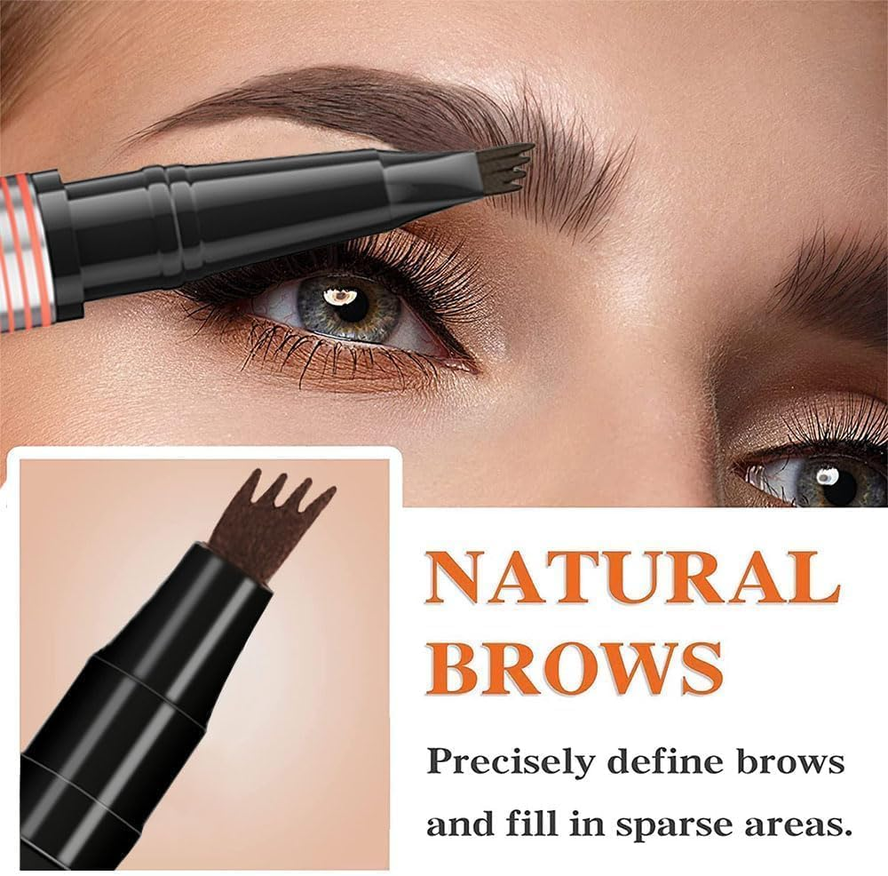 2-In-1 Brow Pen and Sealing Brow Gel, 3D Microblading Eyebrow Pen Waterproof with 4 Fork Tip & Precise Brow Brush,24H Smudge-Proof 3D Hair-Like Strokes, All-Day Lasting (02#Dark Brown) image number 6