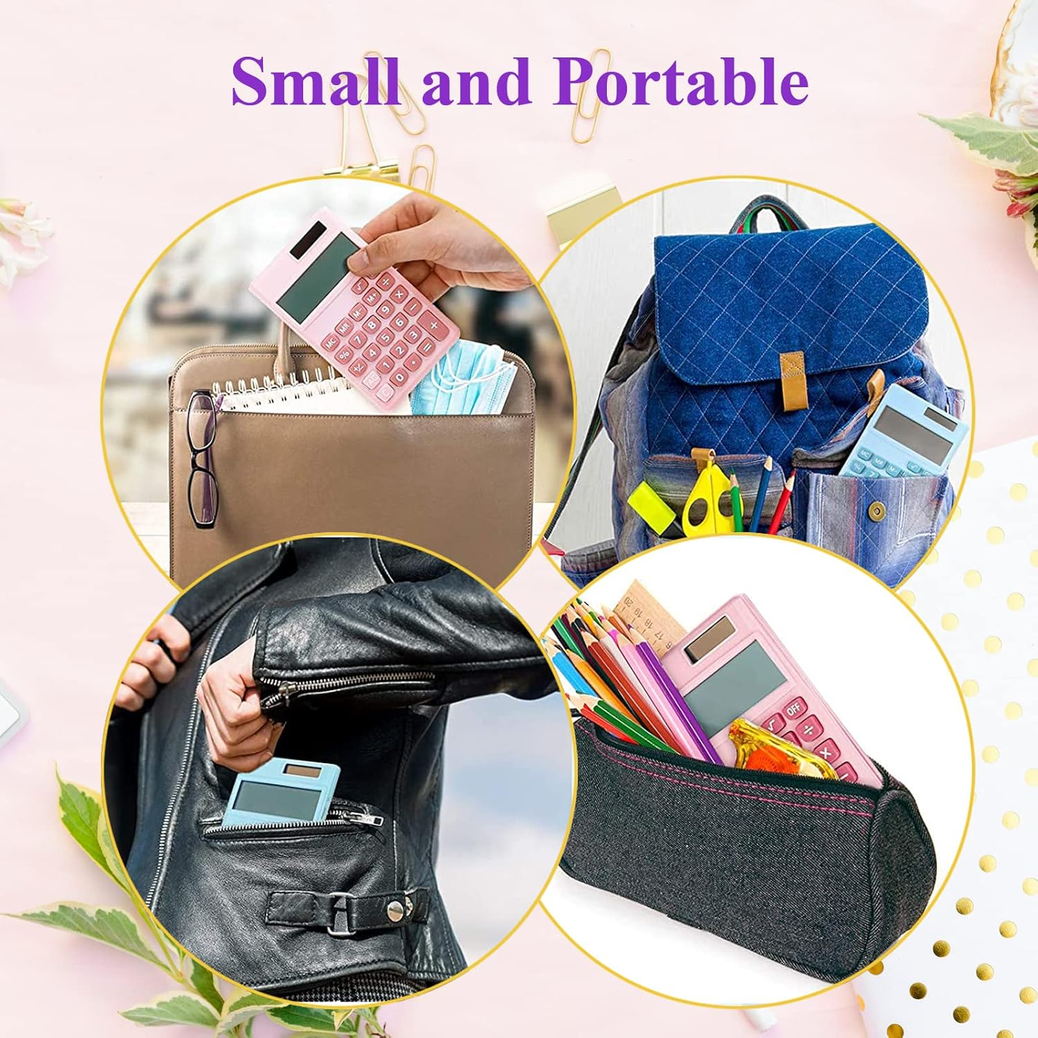 Seaciyan Basic Calculator, Desktop Cute Pocket Size Mini Calculators for School, Office, Home (Purple)