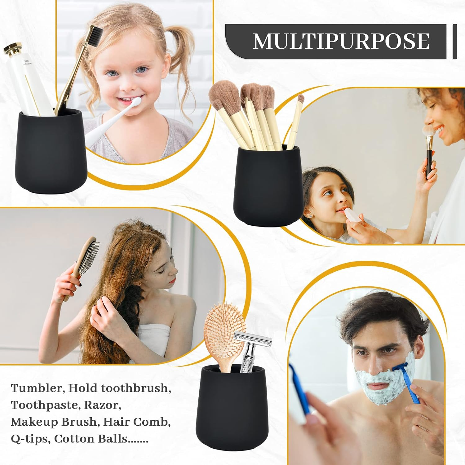 Umlaca Black Bathroom Accessories Set 3 Pcs - Ceramic Foaming Bathroom Soap Dispenser Set Farmhouse Black Bathroom Decor, Soap Dispenser and Toothbrush Holder/Tumbler Cup, Tray - Black image number 4