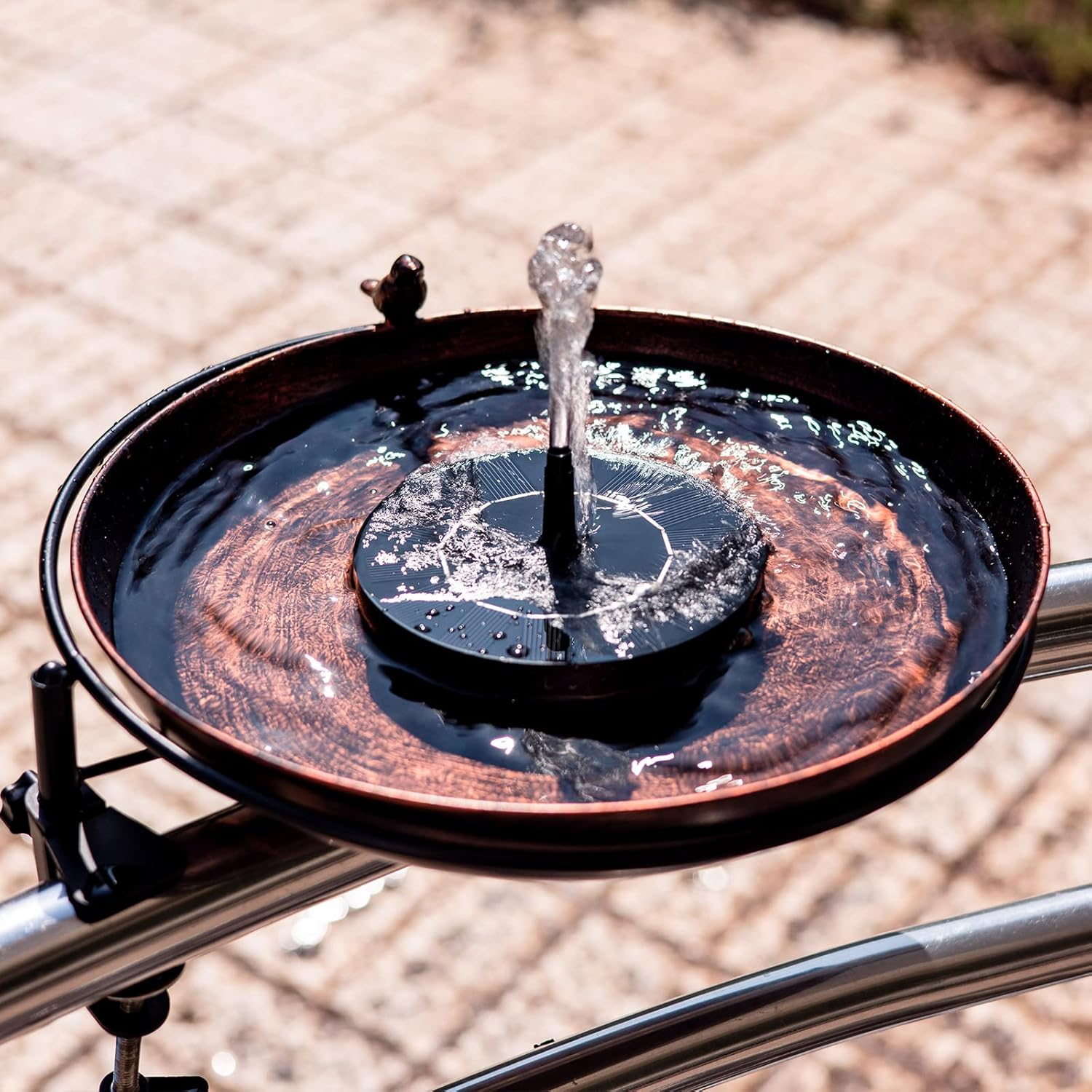 DREAMSOUL Deck Mounted Bird Bath Metal Birdbath Bowl Unheated with Lightweight Detachable, Bird Baths with Adjustable Sturdy Steel Clamp for Deck Railing Balcony Yard Outdoors Garden Decoration - A-Red Copper image number 2