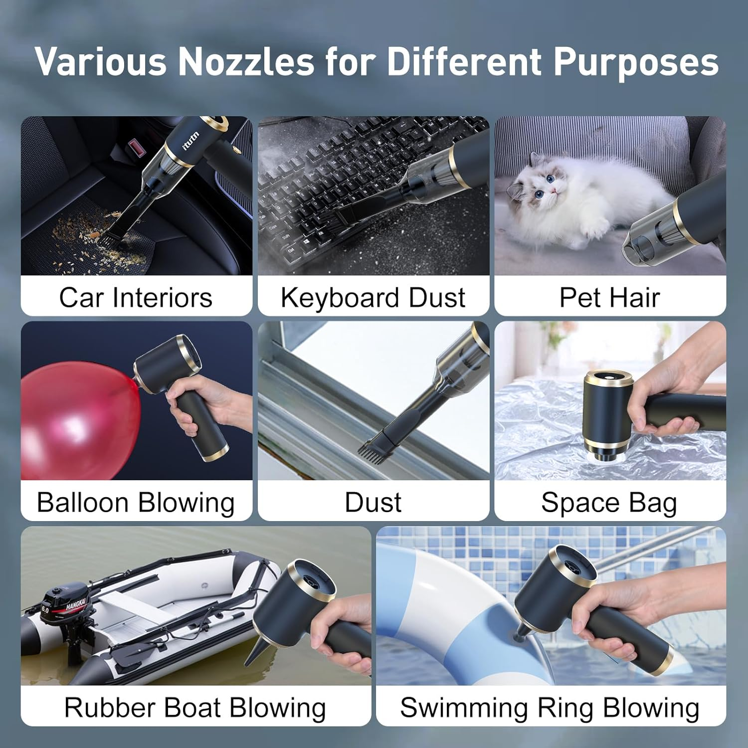 Aokway Car Vacuum Cleaner High Power 5000PA Handheld Cordless Portable Vacuum Cleaner for Car Strong Suction Typer C Car Interior Cleaning (Blue) image number 6