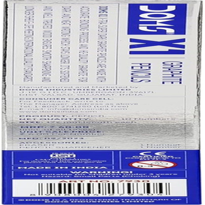 Doms X1 X-Tra Super Dark Pencils 1 Pack - 10 Pencils - 1 Eraser + 1 Sharpner + 1 Protection Cap Free image number 5