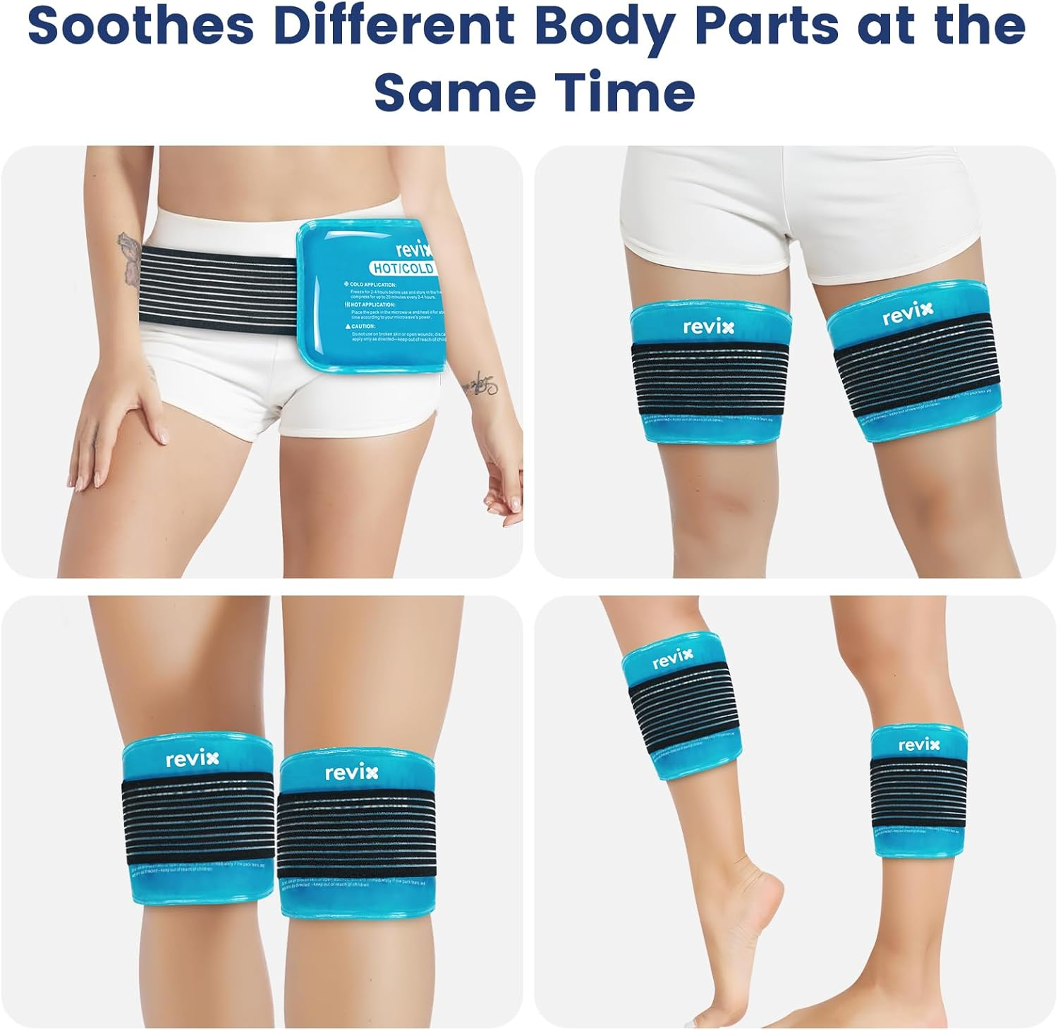 REVIX Large Ice Packs for Injuries Reusable, 2 Packs Hot & Cold Gel Ice Packs with PVC Cooling Design & Adjustable Strap, Flexible Therapy on Joints, Muscles, Shoulder, Back and Knee (12" X 6" Blue) image number 2