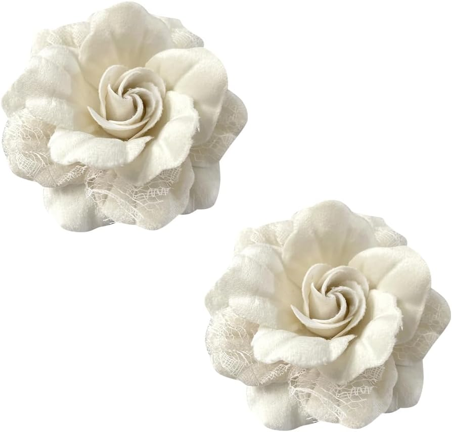 Pack of 2 Velvet Camellia Flower Brooch Pins Large Flower Lapel Pins Mexican Hair Flowers Hair Pin Fabric Floral Hair Clips Headdress Corsage Wedding Brooches White image number 5