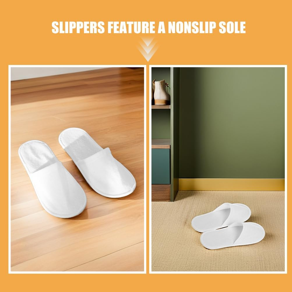 SAFIGLE 30 Pairs White Salon Slippers: Disposable Closed Toe Non-Slip Fleece Cloth Slippers for Guests - 4Mm Thick Soft Sole for Women and Men image number 3