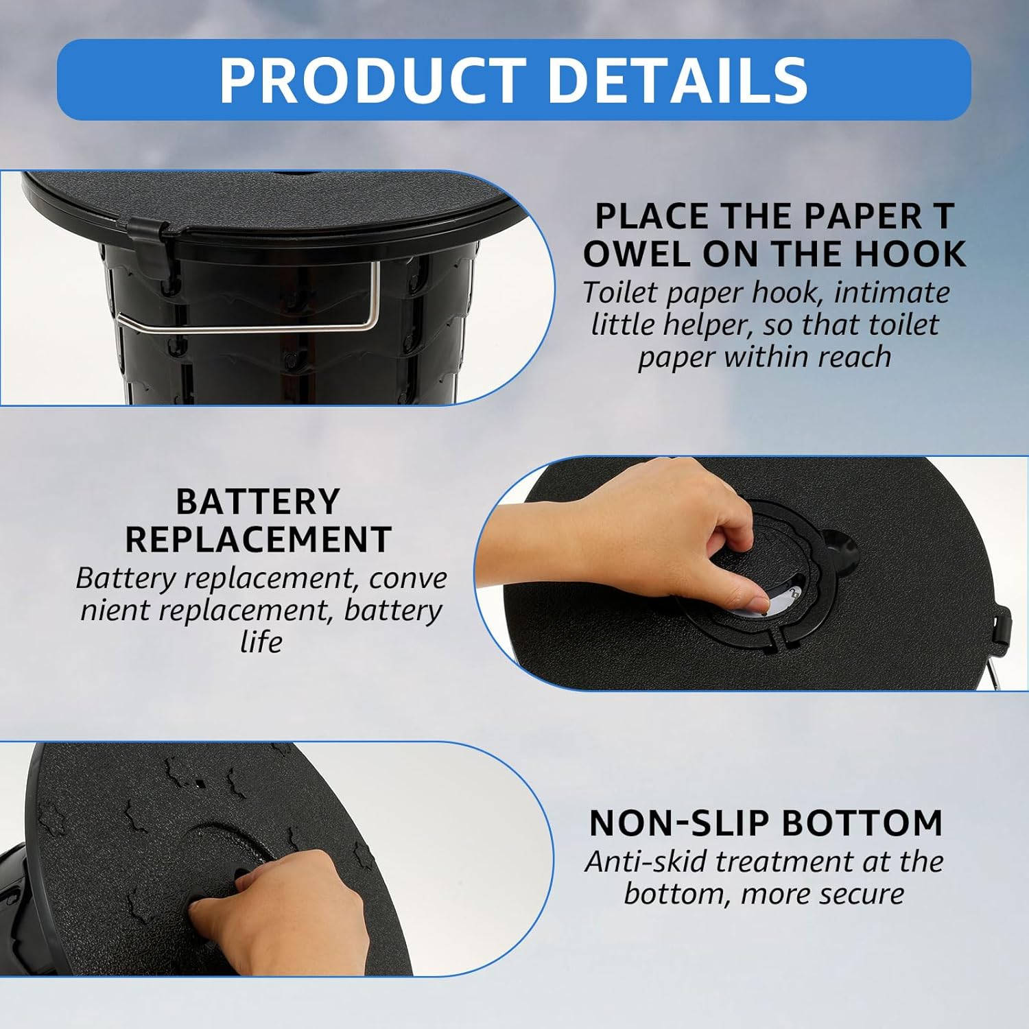 Retractable Portable Toilet, Portable Toilet, Potty Folding Toilet Camping Toilet Bucket with Toilet Paper Holder for Travel Camping 33&times;34Cm image number 6