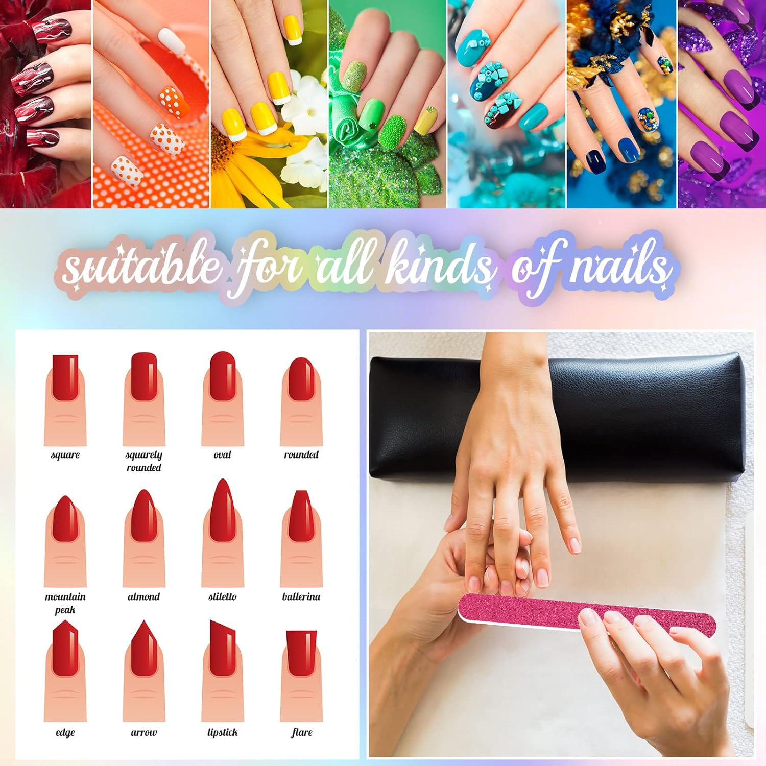 50 Pieces Glitter Nail File Colorful Strips Nail Bulk, Manicure and Pedicure Nail Buffers, Double Sided Filer for Women Shaping Smoothing Toenails and Fingernails image number 4