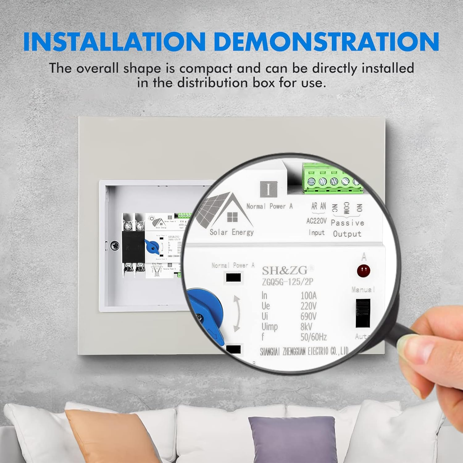 Inncen Dual Power Automatic Transfer Switch 220V Photovoltaic Uninterrupted Power Switch((Zgq5G-100A/2P) image number 5