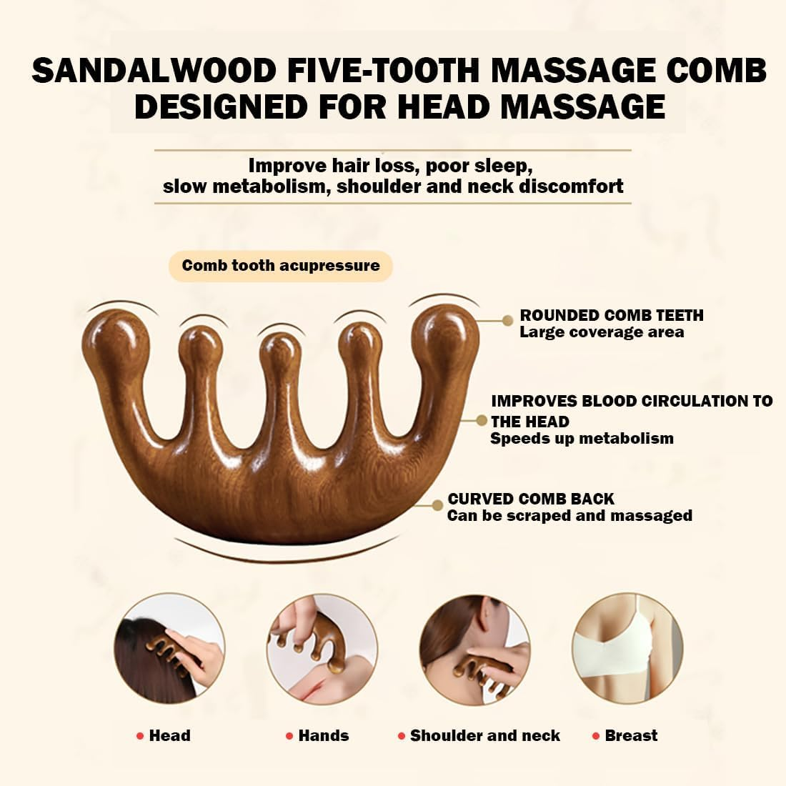 Cureder Wooden Scalp Massager - Handmade 100% Natural Green Sandalwood Wide Tooth Combs - Wood Massage Comb & Sandalwood Comb for Luxurious Hair Care image number 1