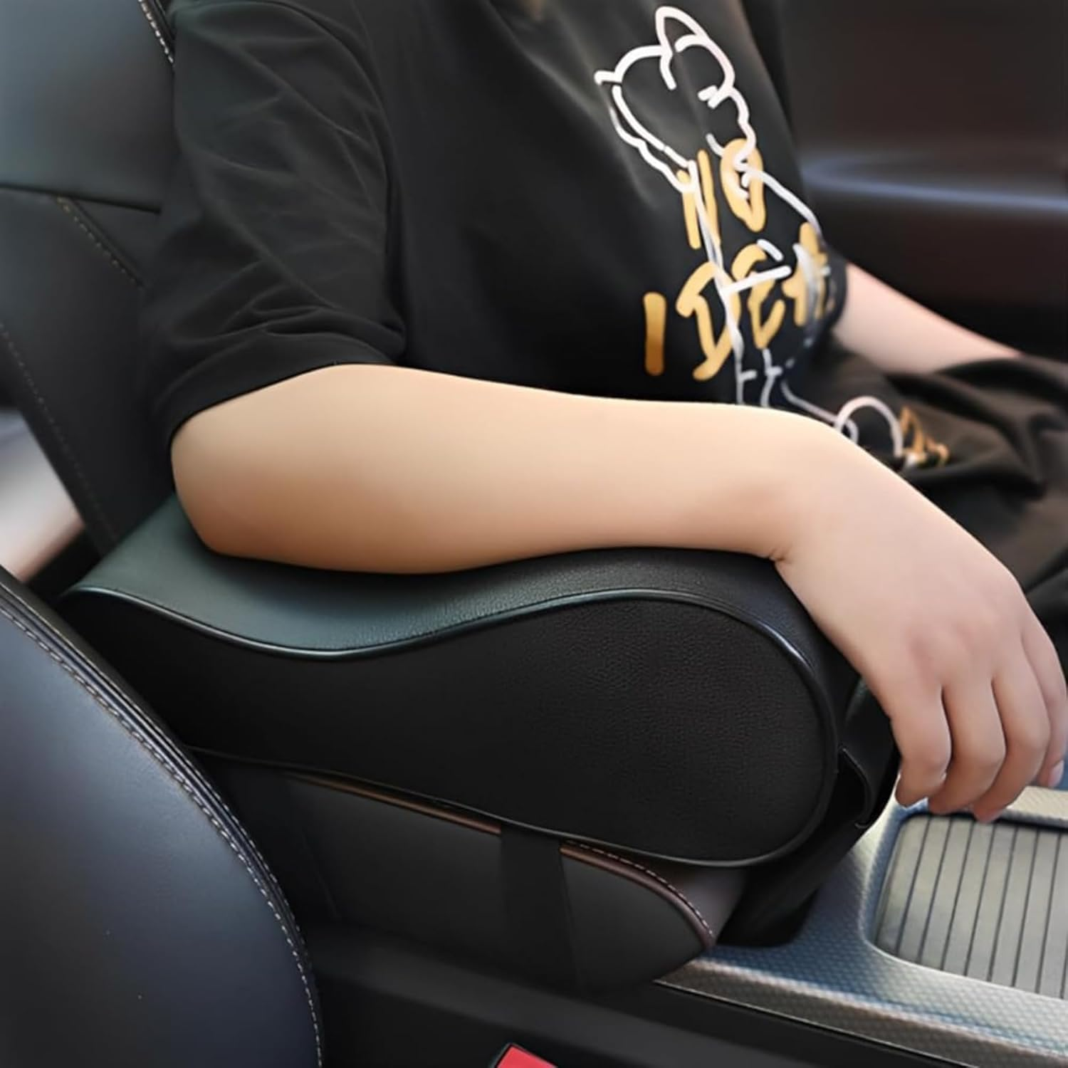 Car Armrest Cushion,Memory Foam Arm Rest for Car,Center Console Armrest with Phone Holder Storage Bag Universal Fit for Most Car (Black) - Black Red image number 5