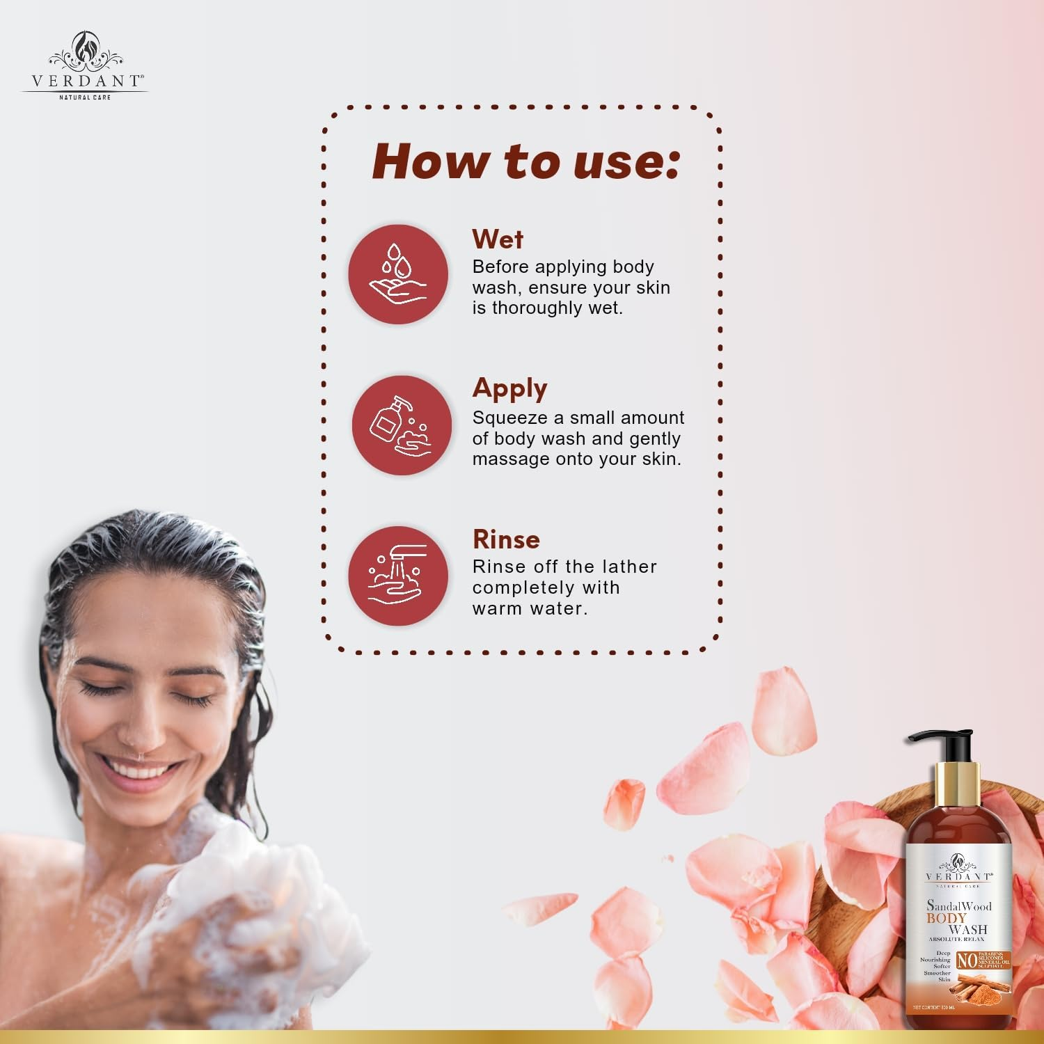 Verdant Natural Care Sandalwood Both & Shower Gel | Body Wash Shower Gel for Women & Men - Ph Balanced, Soap & Paraben Free - 300 Ml image number 2